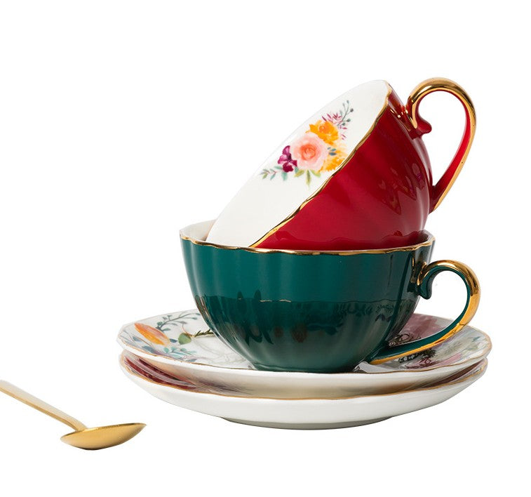 Elegant British Bone China Tea Cup and Saucer Set - Porcelain Coffee Cups with Gift Box - Perfect for Afternoon Tea, Bridal Shower & Home Decor