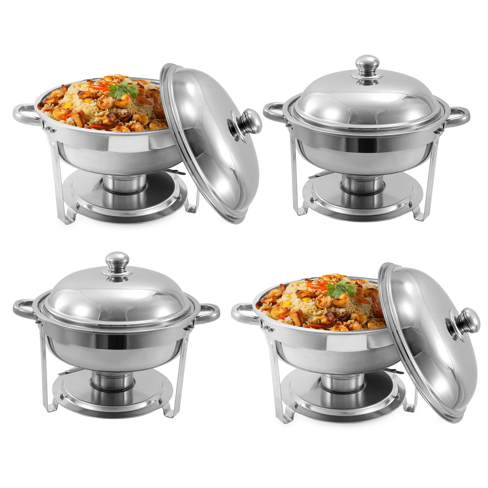 6 Qt 4-Piece Stainless Steel Chafing Dish Buffet Set - Round Catering Food Warmer with Water Trays, Lid & Sturdy Stand - Perfect for Parties, Banquets & Buffet Serving