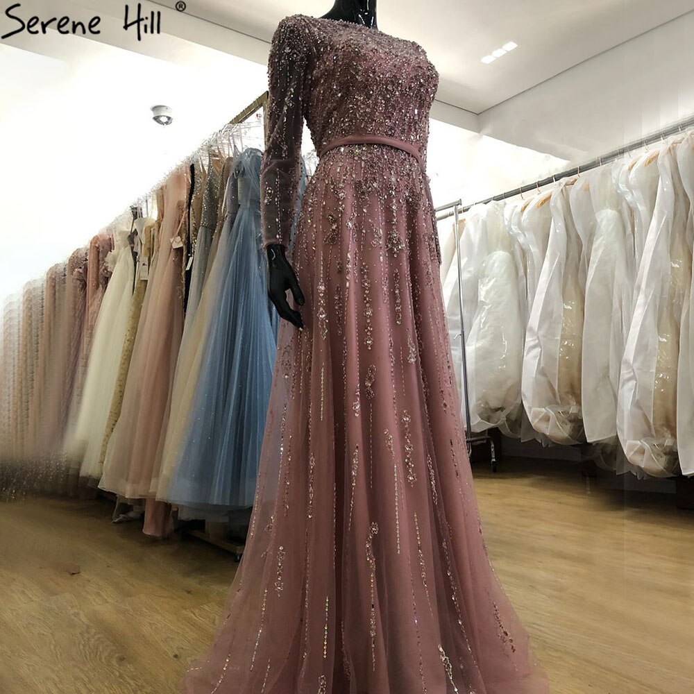 Luxury Navy Blue Muslim Evening Dresses for Women - A-Line Beaded Crystal Gowns 2025 | Elegant Party Wear for Weddings, Galas & Special Occasions