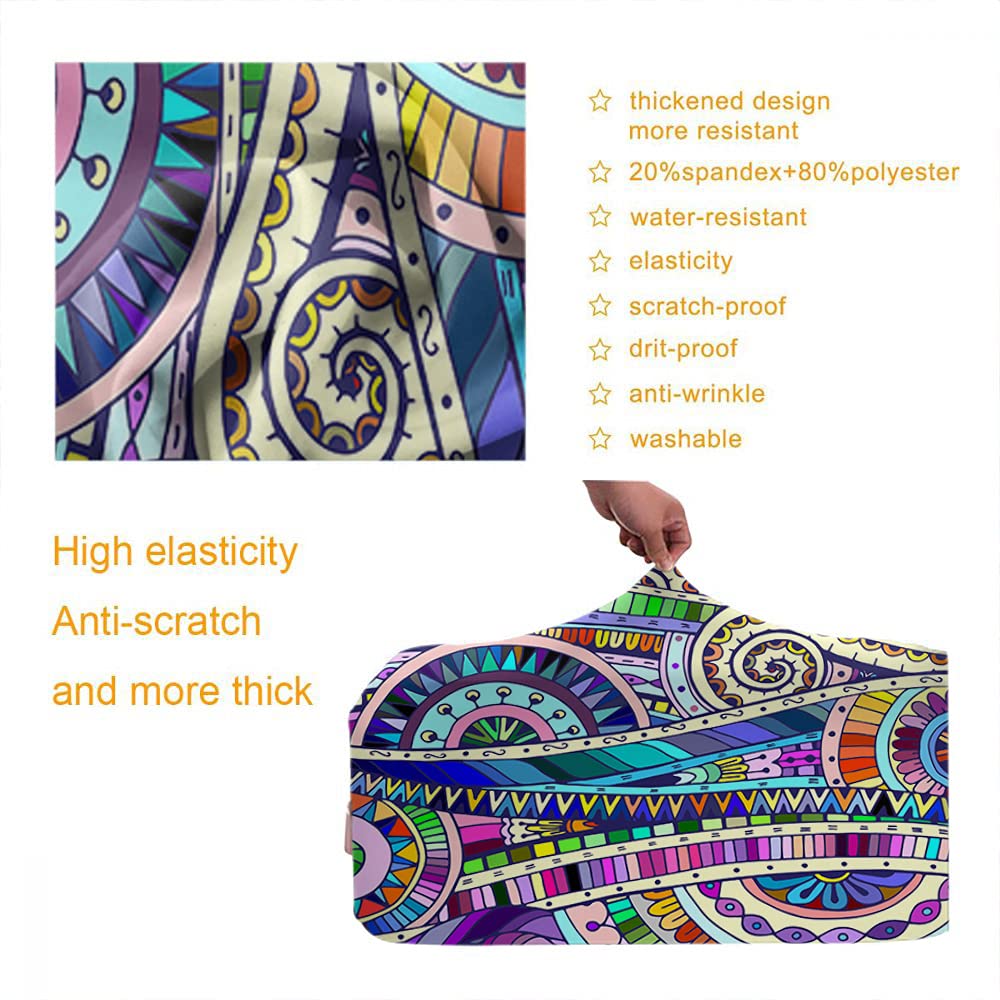 Wondertify Ethnic Geometric Travel Luggage Cover - Elastic Washable Suitcase Protector with Concealed Zipper for 29-32 Inch Bags | Tribal Sunflower Design | Perfect for Airports, Vacations & Stylish Travel Protection