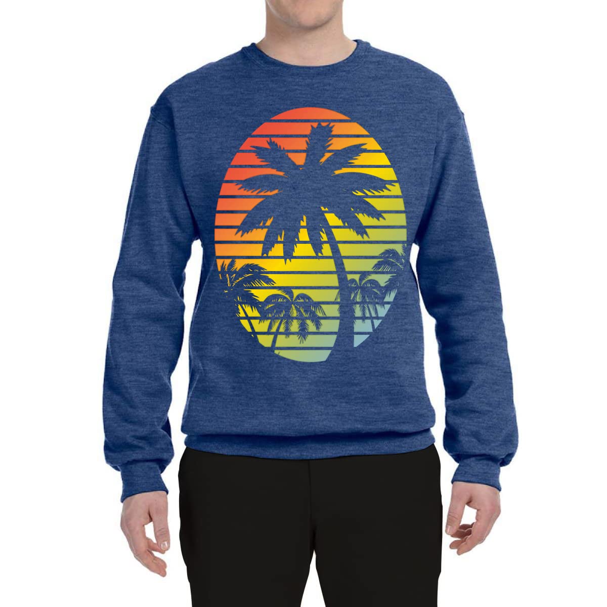 Wild Bobby Tropical Palm Trees Silhouette Sunset Graphic Sweatshirt - Unisex Crewneck Pullover for Beach Vacation & Summer Fashion