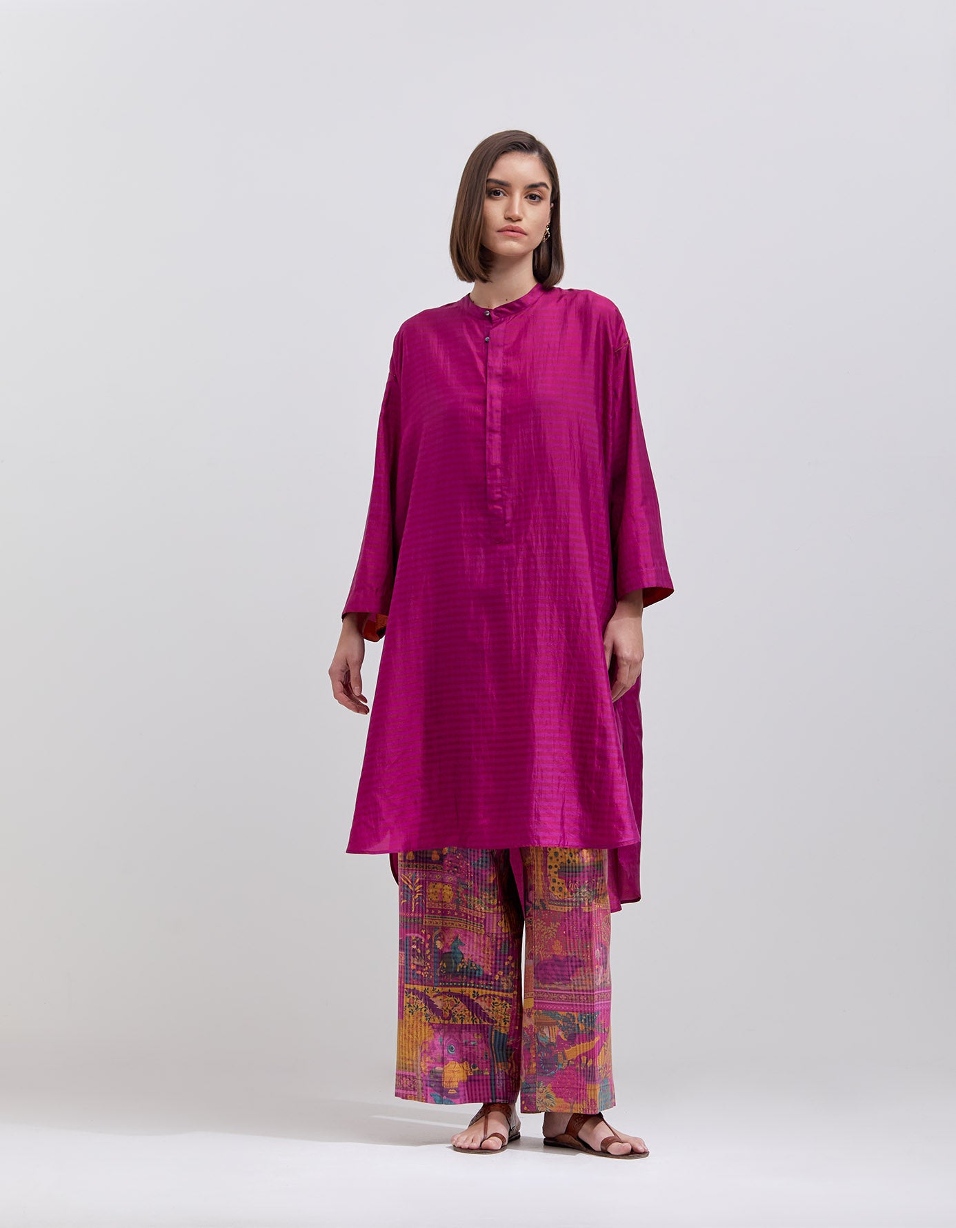 Firoza Silk Dupioni Check Purple Kurta - Elegant Indian Tunic for Women | Perfect for Festivals, Weddings & Special Occasions