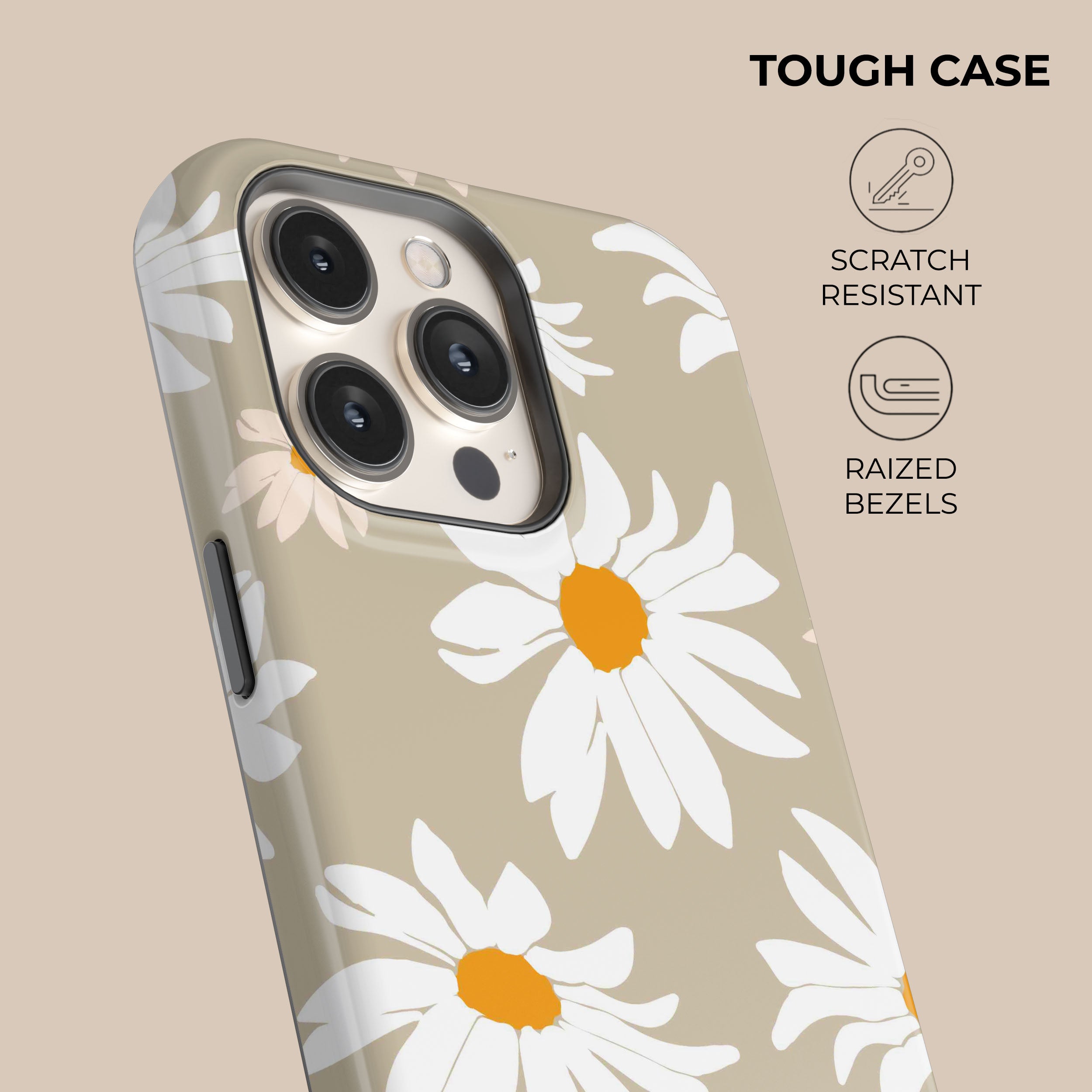 Beige Daisy Phone Case - Cute Floral Design Protective Cover for iPhone & Samsung - Perfect for Everyday Use, Travel & Gifting