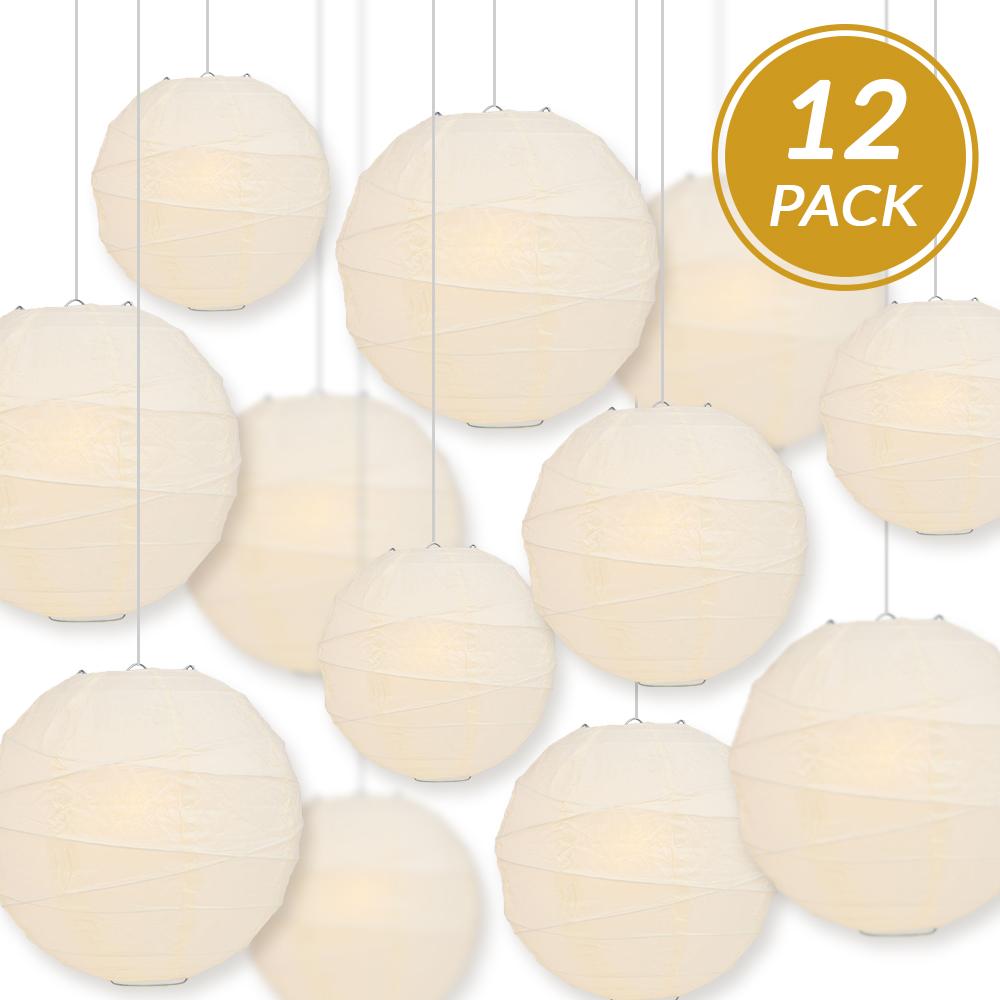 12-Piece Beige & Ivory Paper Lantern Set - 12/10/8 Inch Hanging Decorations for Wedding, Party, Home & Garden Decoration