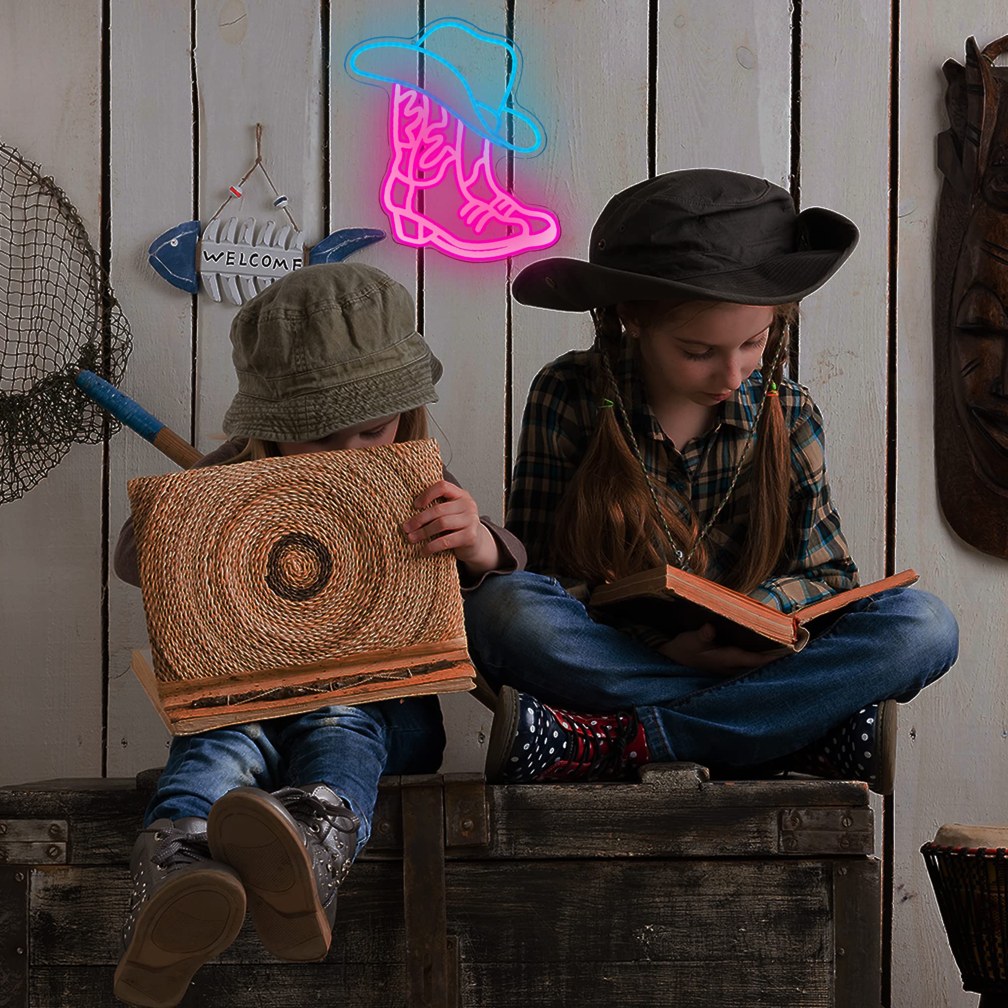 Manimo Cowboy Boot & Hat Neon Sign - Pink LED Cowgirl Boot Wall Decor, Western Aesthetic Art, USB Powered for Game Room, Bedroom, Party, Bar, Wedding, Christmas & Birthday Gift (13x15 Inches) - Perfect for Western-Themed Parties, Home Decor & Unique Gifts