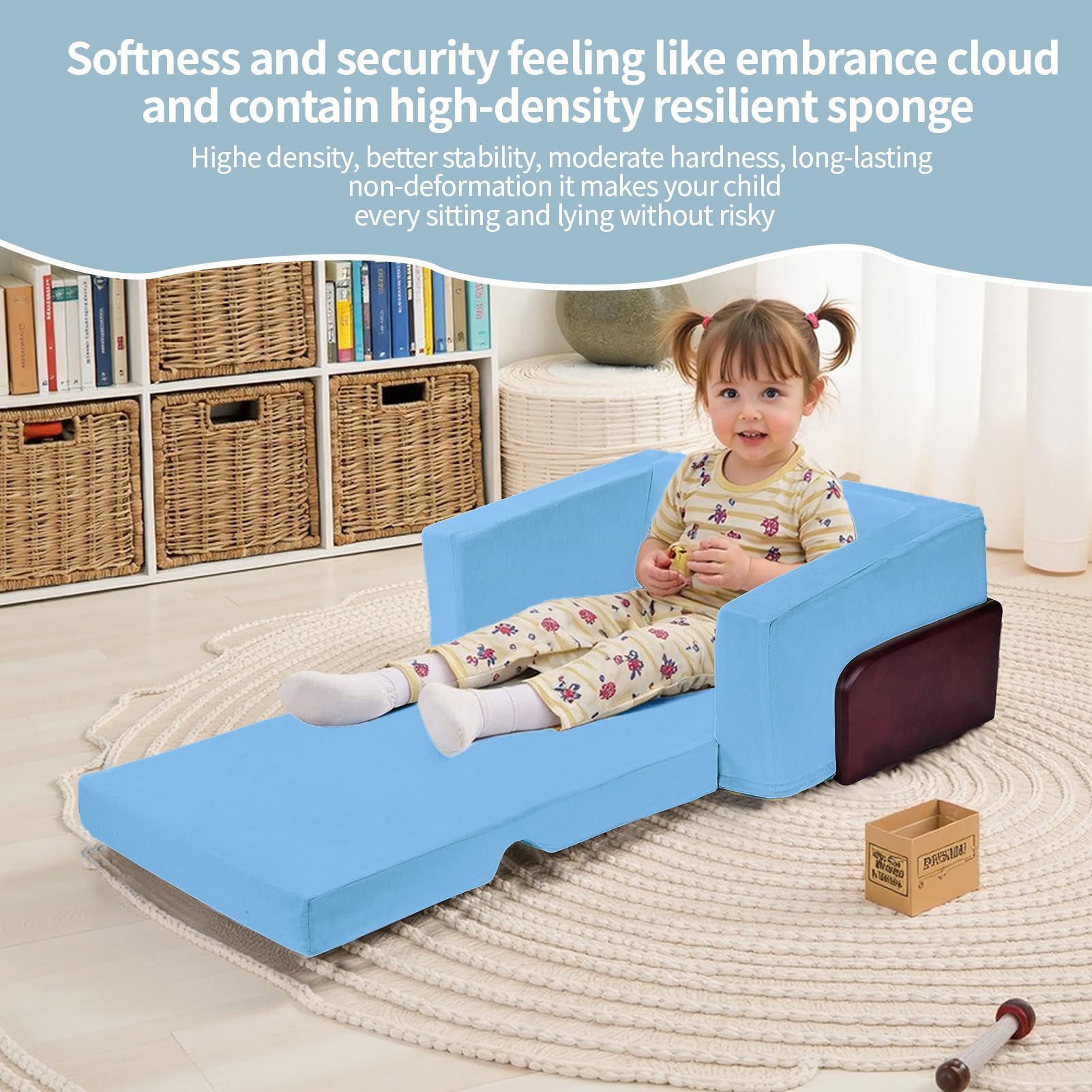 2-in-1 Foldable Kids Couch & Chair - Sturdy Wooden Frame Soft Toddler Sofa for Playroom, Nursery or Bedroom - Comfortable Children's Furniture for Reading, Playing & Relaxing