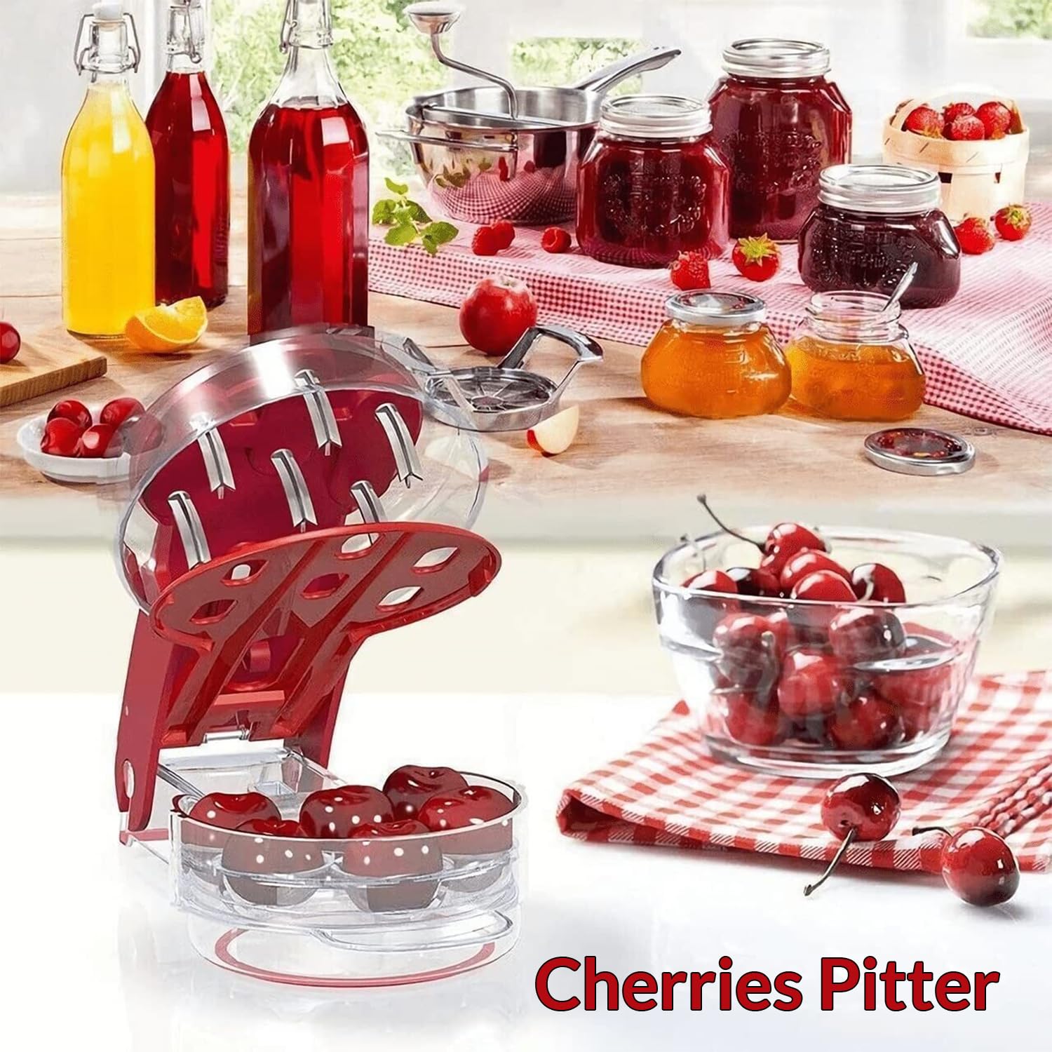Premium Stainless Steel Cherry Pitter Tool - Easy Cherry Seed Remover & Olive Depitter for Kitchen - Portable Fruit Corer for Baking, Canning & Cooking