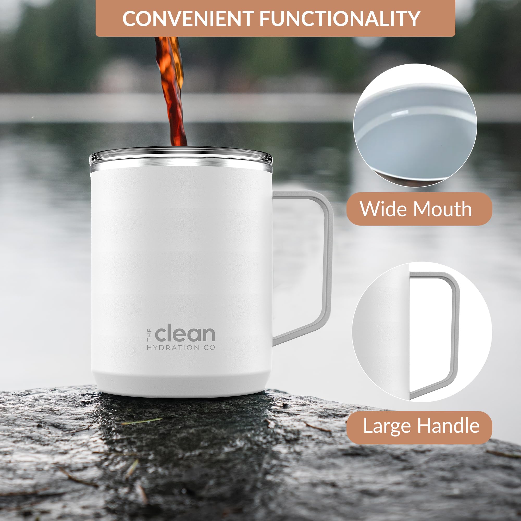 Premium Insulated Coffee Tumbler - 12oz Double Wall Vacuum Travel Mug with Ceramic Lining & Leak-Proof Lid - Keeps Hot/Cold for Hours - Perfect for Commuting, Office, Hiking & Outdoor Activities (White)