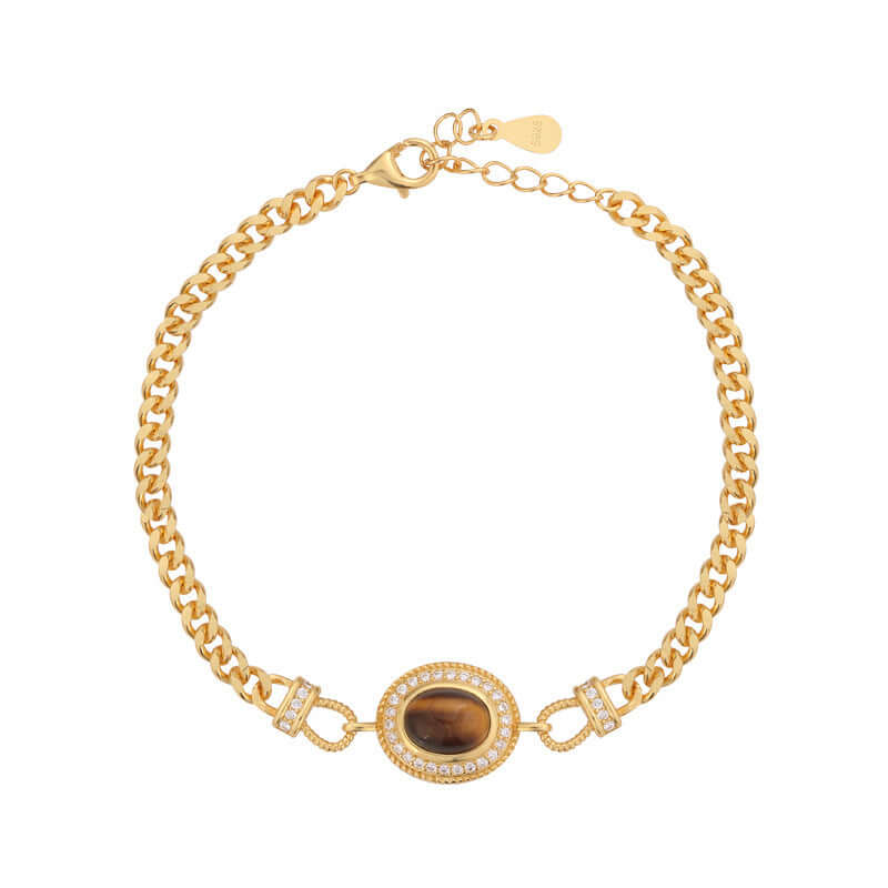 French Style Tiger Eye Stone Cuban Chain Bracelet for Men & Women - Natural Healing Crystal Jewelry Gift for Protection & Confidence - Perfect for Casual Wear, Meditation & Spiritual Healing | R1636