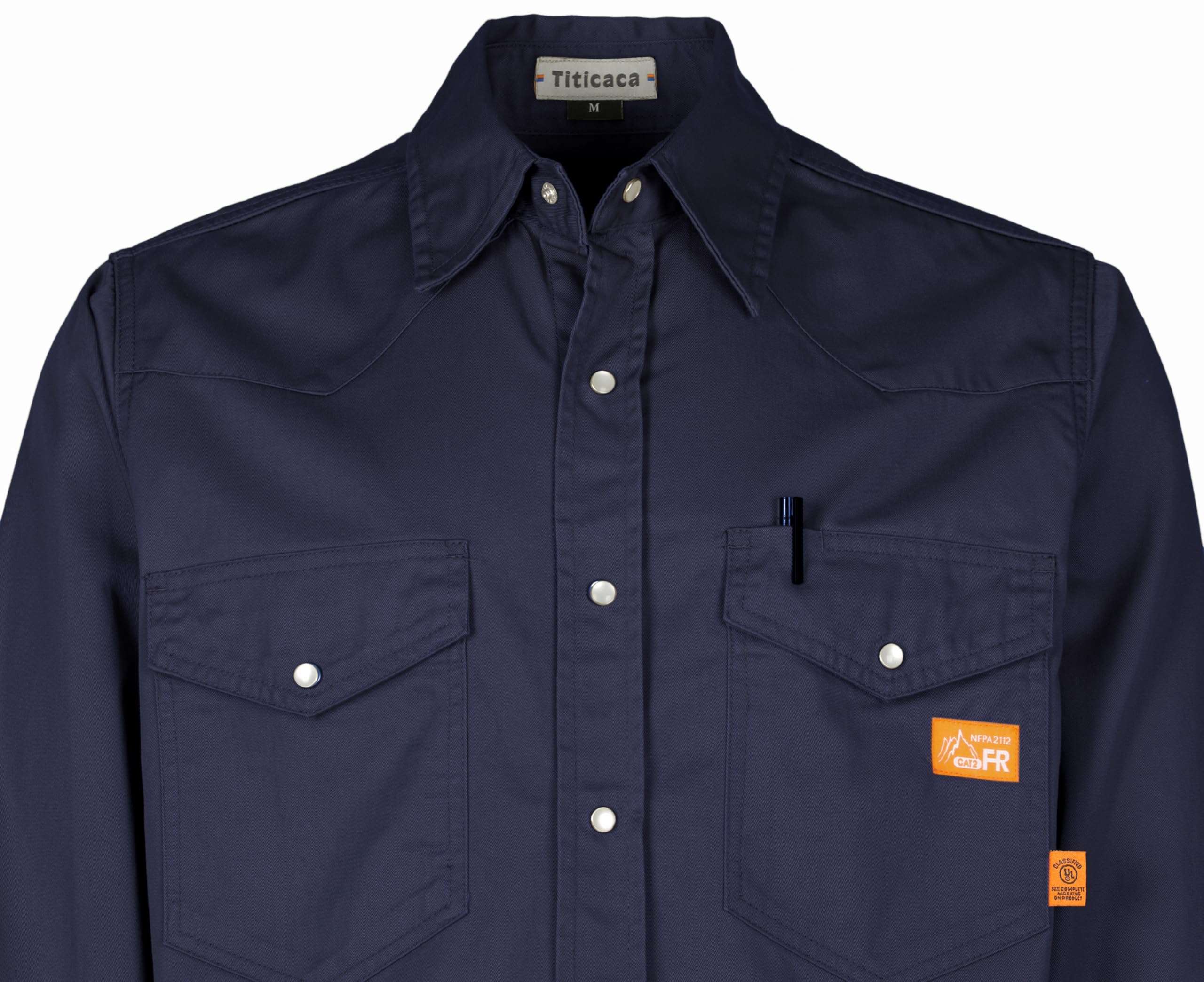 Flame Resistant Work Shirt for Men - 7.5oz Cotton FR Shirt for Welding & Industrial Safety | Titicaca Brand | Perfect for Construction, Oil Rig & Hazardous Work Environments