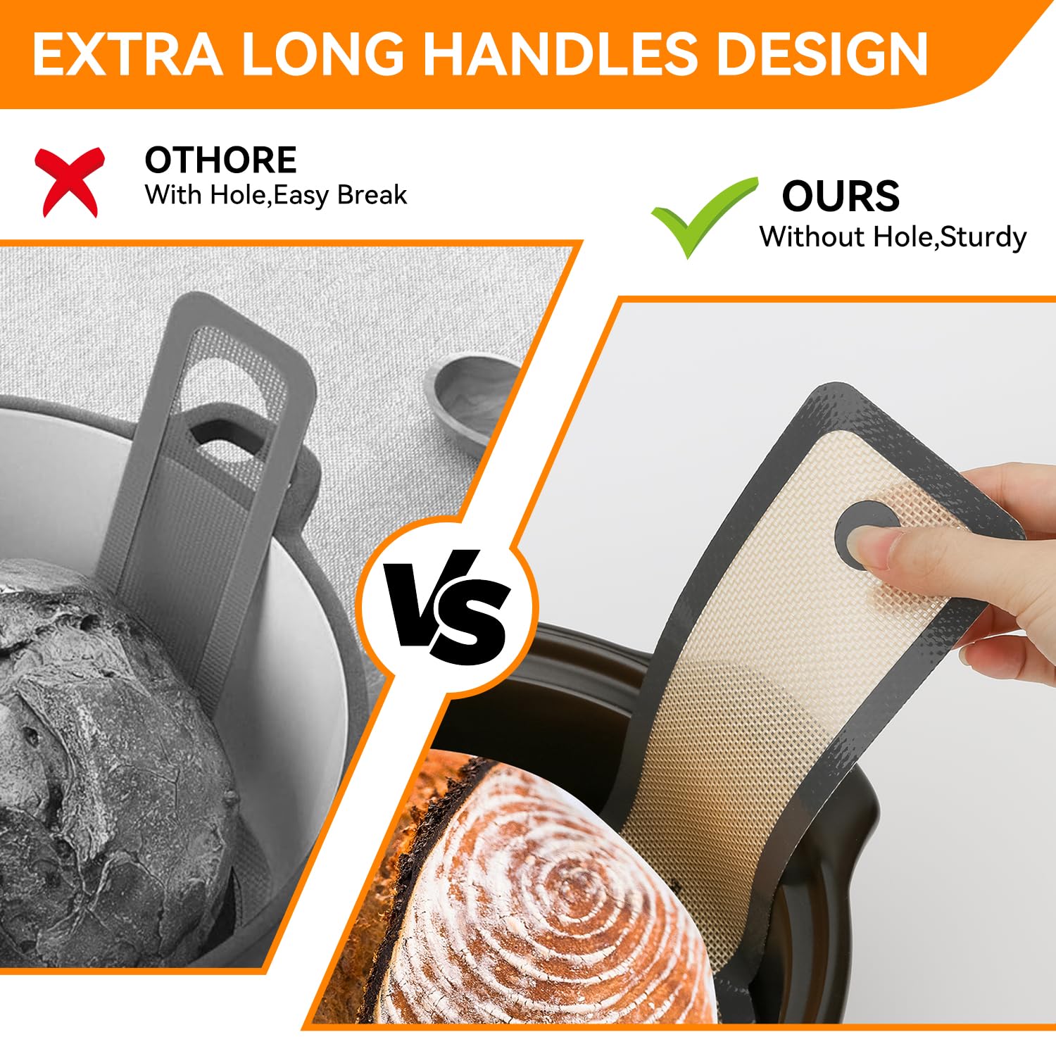 Platinum Silicone Bread Sling for Dutch Oven - Extra Thick Reusable Non-Stick Baking Mat with Long Handles for Easy Sourdough Bread Transfer | Perfect for Artisan Bread Baking, Home Kitchen & Professional Bakers