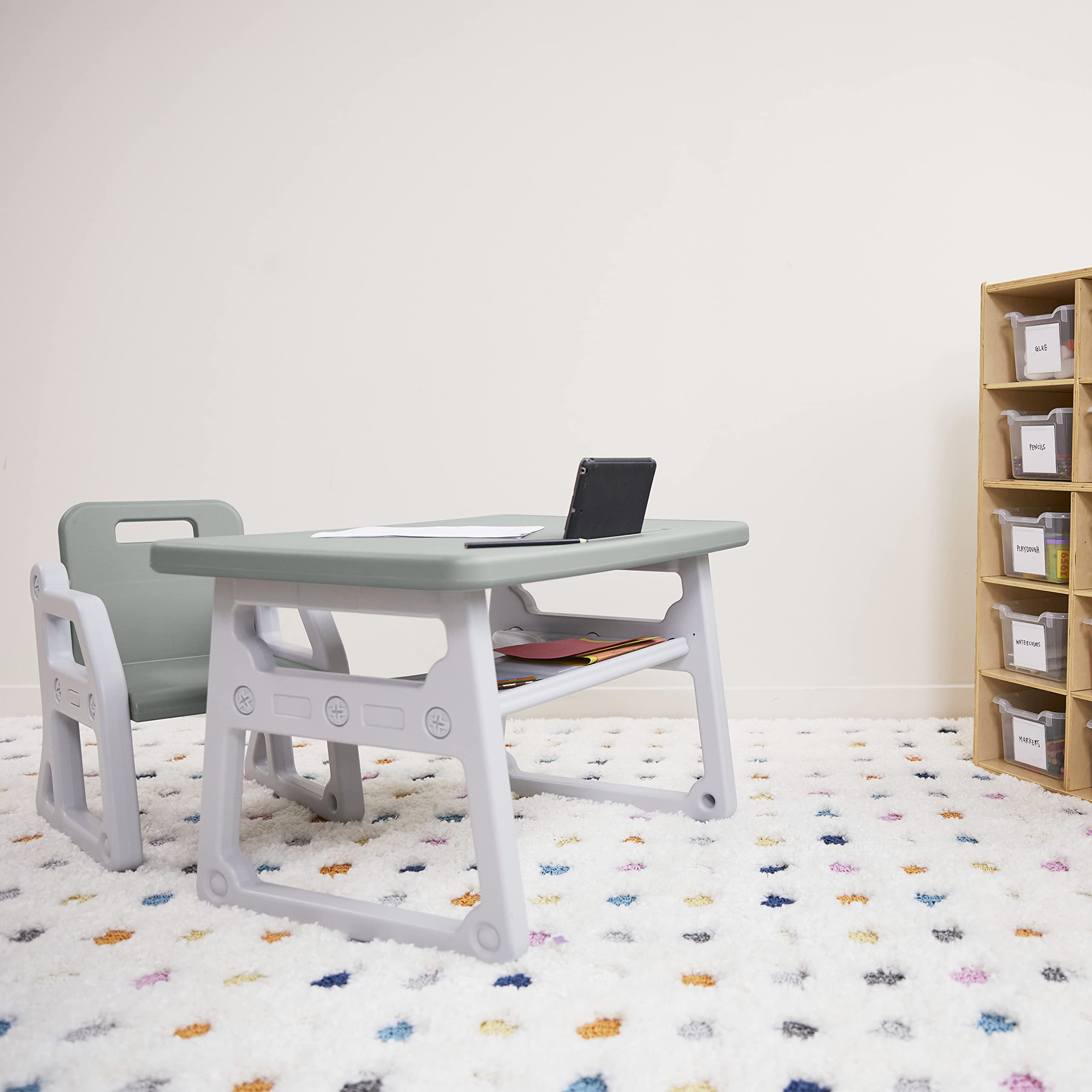 ECR4Kids Toddler Plus Adjustable Desk and Chair Set - Lightweight Kids Study Furniture for Home & Classroom - Grey/Light Grey - Perfect for Learning, Drawing & Playtime