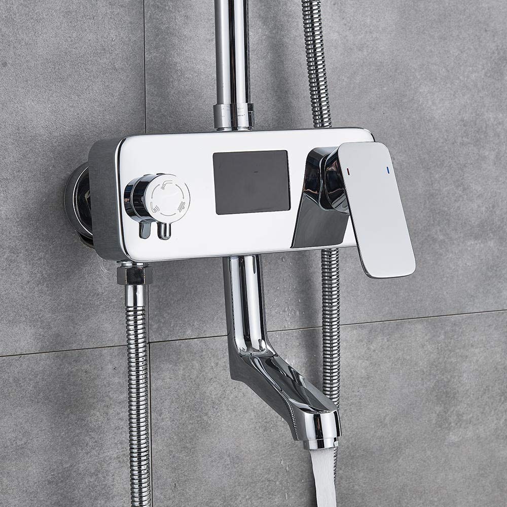 Chrome Digital Temperature Display Shower Faucet System with Swivel Spout - Bathroom Shower Mixer Tap for Bathtub & Shower - Perfect for Modern Home & Spa Relaxation