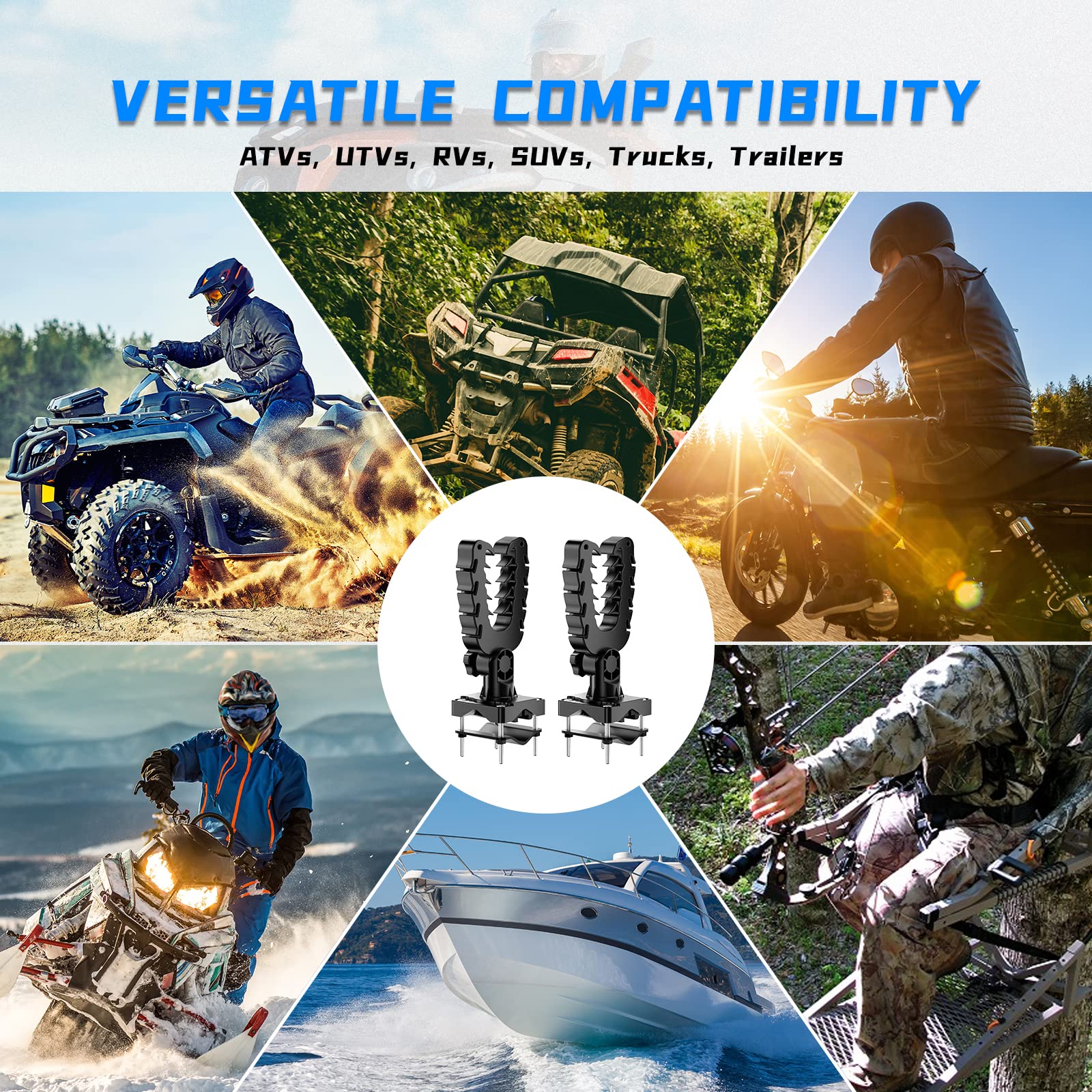 KEMIMOTO ATV Tool Holder - Heavy Duty Hunting Tool Mount with Rubber Straps, Bow Rack Grips for Hunting Bike, Treestand & Mobility Scooter - Perfect for Outdoor Adventures & Off-Road Vehicle Accessories