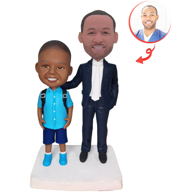 African Father and Son Custom Bobblehead - Personalized Figurine Gift for Family, Couples & Loved Ones - Perfect for Birthdays, Anniversaries & Home Decor