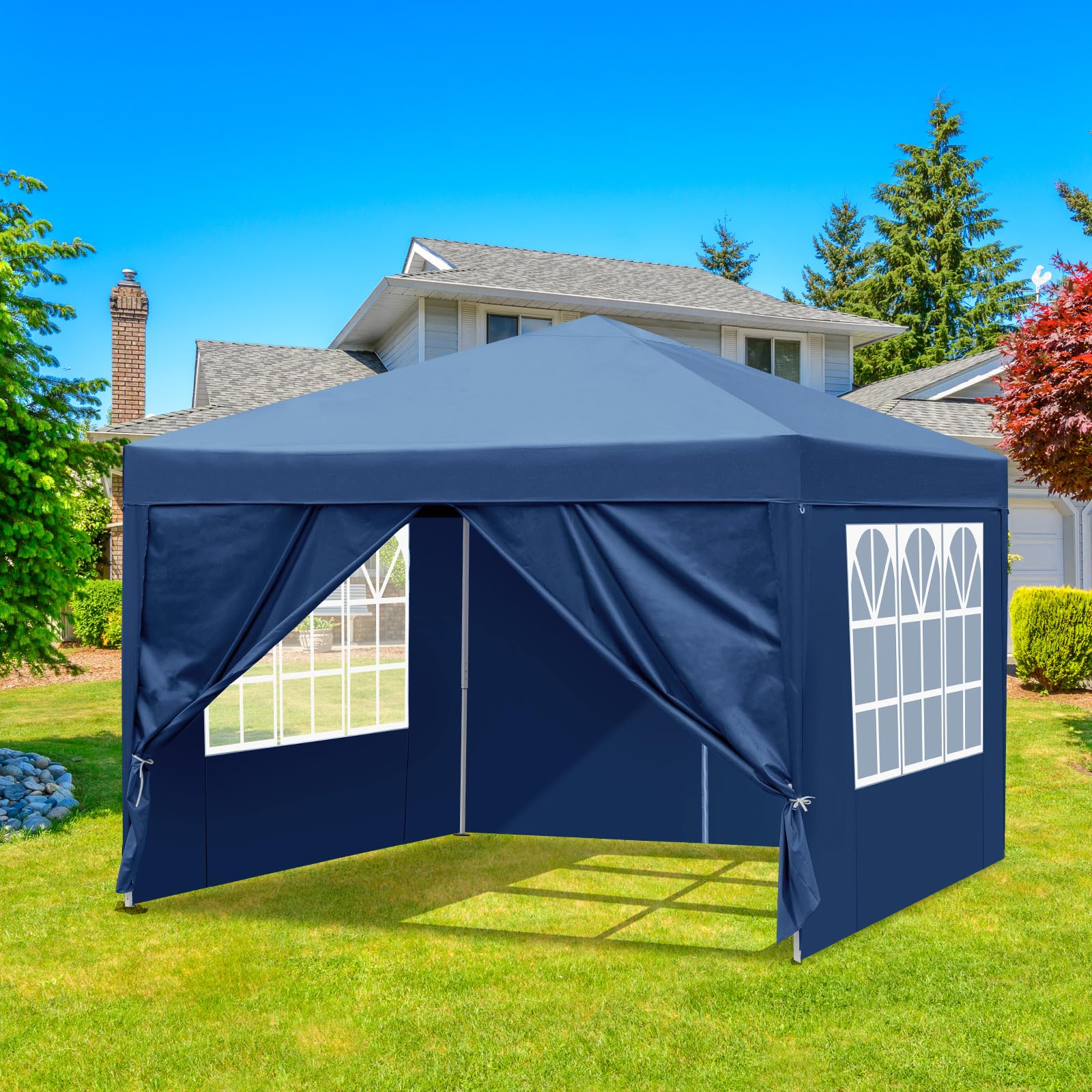 VINGLI 10x10 Pop Up Canopy Tent with Sidewalls - Waterproof Outdoor Gazebo & Patio Event Tent for Parties, Weddings, Camping & Backyard Gatherings (Blue) - Commercial Grade Instant Shelter for Outdoor Events & Markets