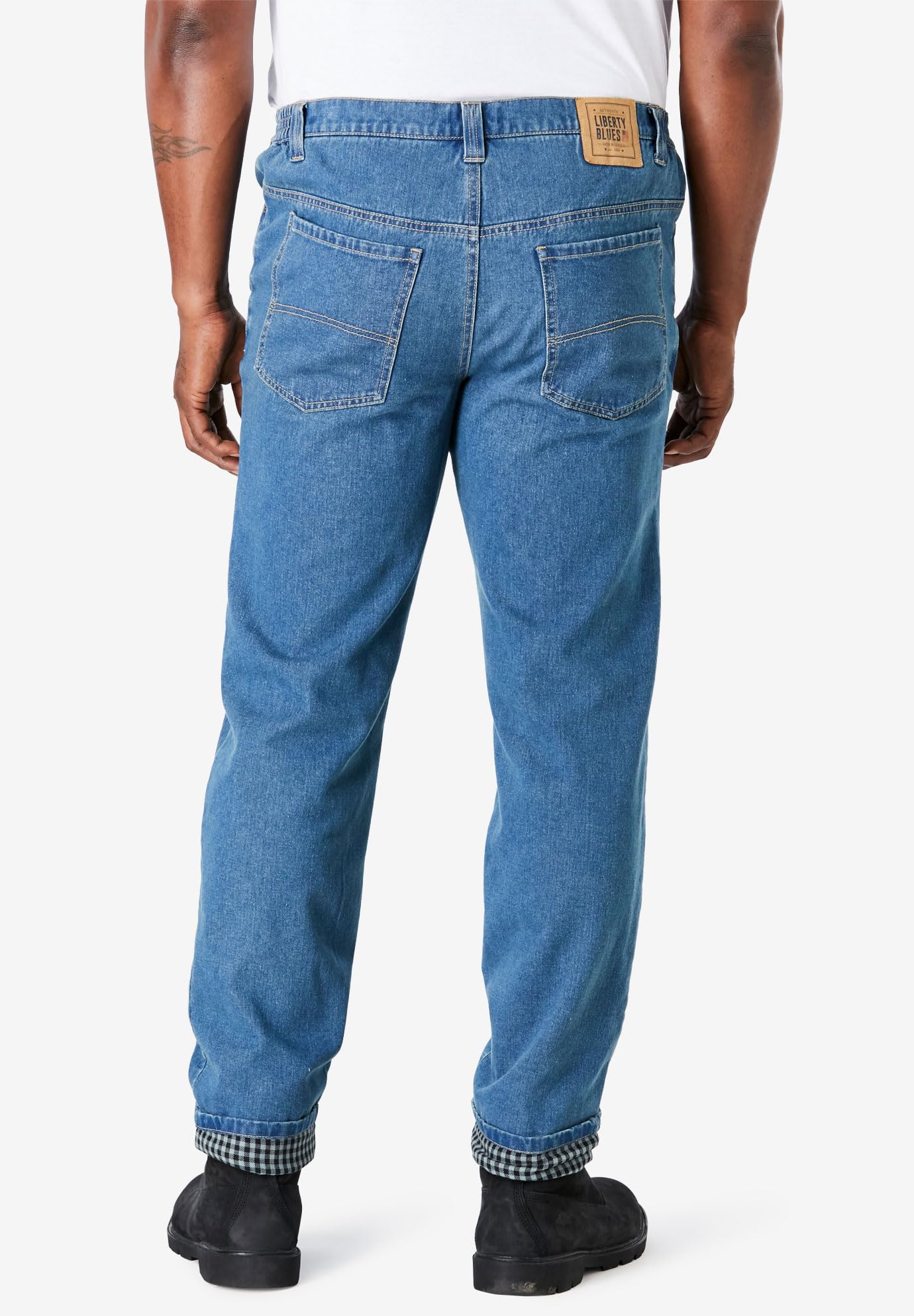 **Kingsize Men's Big & Tall Flannel-Lined Side-Elastic Jeans - Liberty Blues - Comfortable Stretch Denim for Casual Wear & Outdoor Activities**