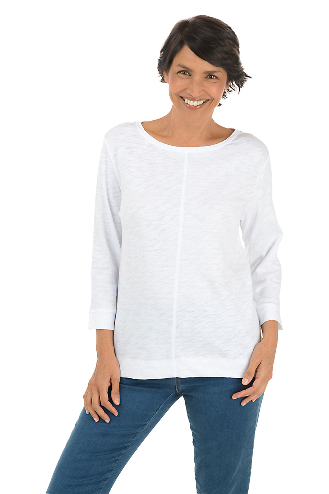 Coverstitch Boatneck Cotton Top for Women - Comfortable Stretch Knit T-Shirt for Casual Wear, Layering & Everyday Outfits