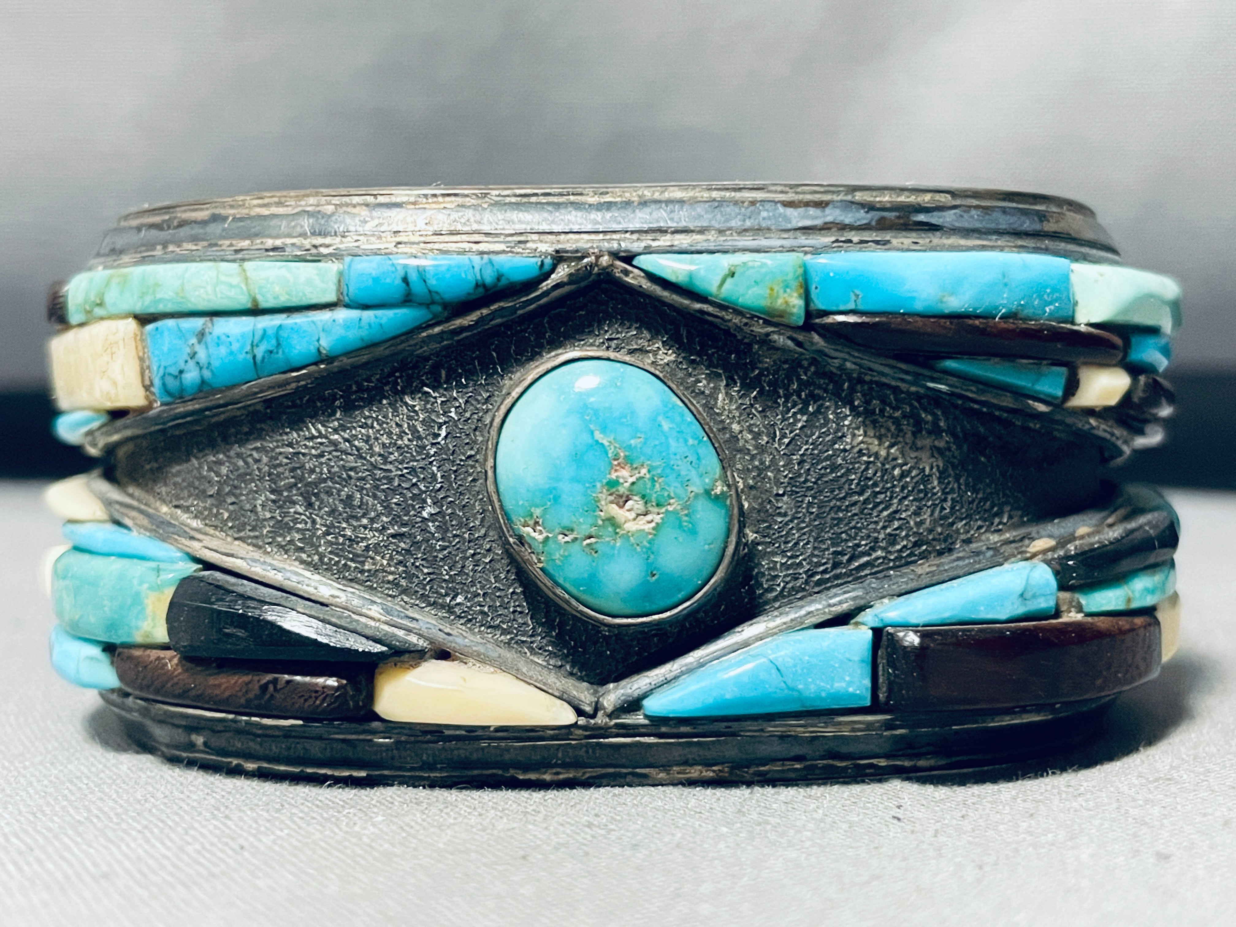 6.5 Inch Vintage Navajo Turquoise Inlay Sterling Silver Bracelet for Women - Handmade Native American Jewelry for Boho Fashion & Gift Giving