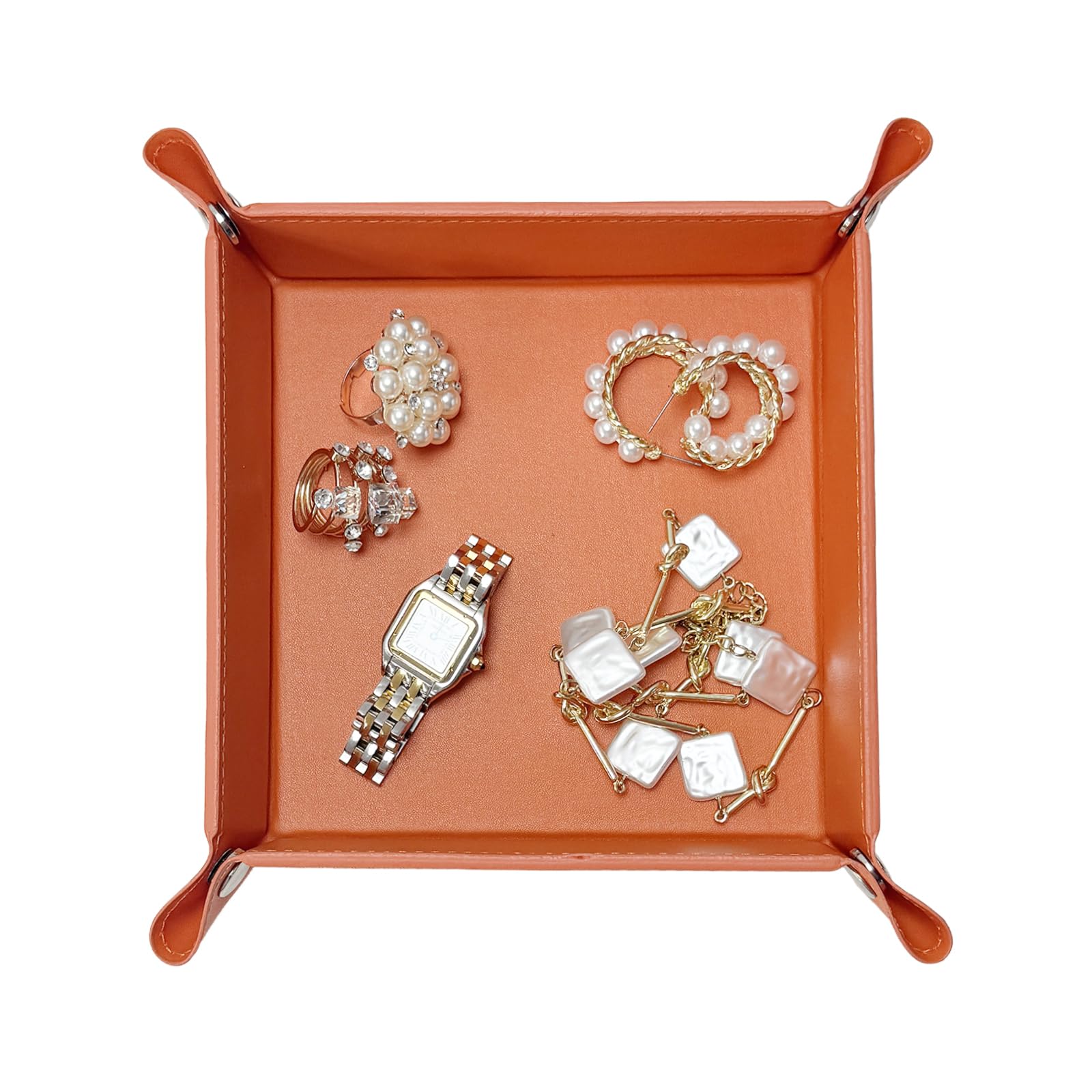 UnionBasic Small Valet Tray - Jewelry Organizer for Rings, Watches & Earrings | Entryway Catchall for Keys, Coins & Change | Nightstand Bedside Organizer | Electronic Gadgets Tray | Orange - Perfect for Home, Office & Travel Accessories Storage