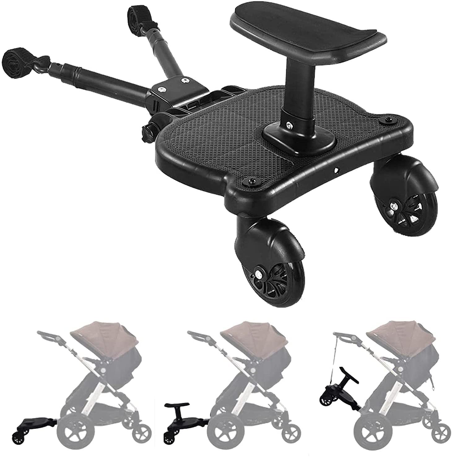 Universal 2-in-1 Stroller Ride Board with Detachable Seat - Sit & Stand Stroller Board for Kids Up to 55lbs, Fits 99% of Strollers, Easy to Adjust - Perfect for Shopping, Travel & Outdoor Adventures