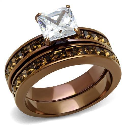 Zawadee TK2954 IP Coffee Stainless Steel Ring with AAA CZ - Elegant Jewelry for Daily Wear