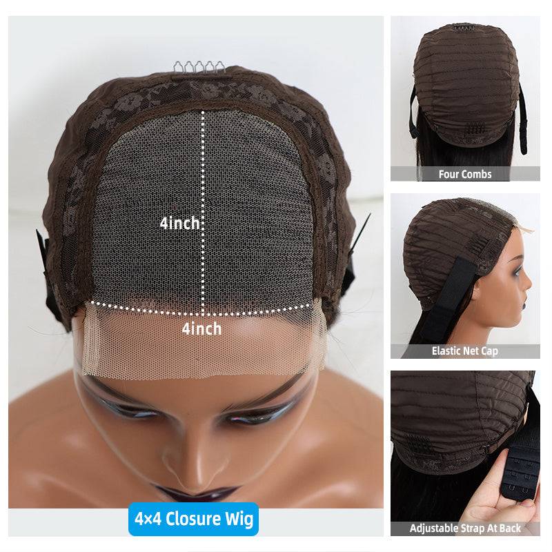 Eullair 13x4 Full Frontal Short Straight Bob Wig with Curly Lace - 100% Human Hair Wigs for Women & Girls - Perfect for Daily Wear, Cosplay & Fashion Styling