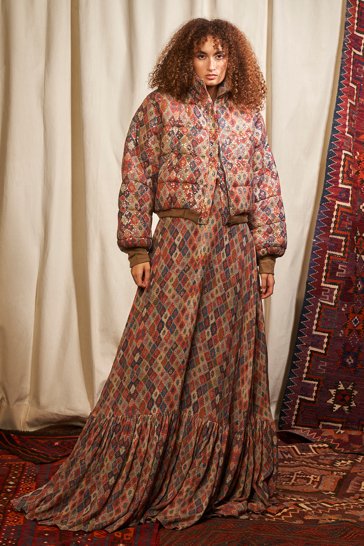 Stylish Women's Brick Print Maxi Dress - Flowy Long Sleeve Boho Chic Dress for Casual Wear, Beach Vacation & Summer Outfits
