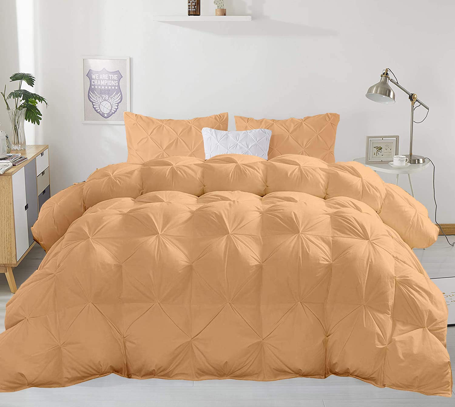 Priya Bedding 5-Piece Full Size Comforter Set - 500 GSM Soft Sand Pinch Pleated Duvet Cover with 4 Pillowcases | 1000 Series Egyptian Cotton Insert | Perfect for Master Bedroom, Guest Room & Cozy Home Decor