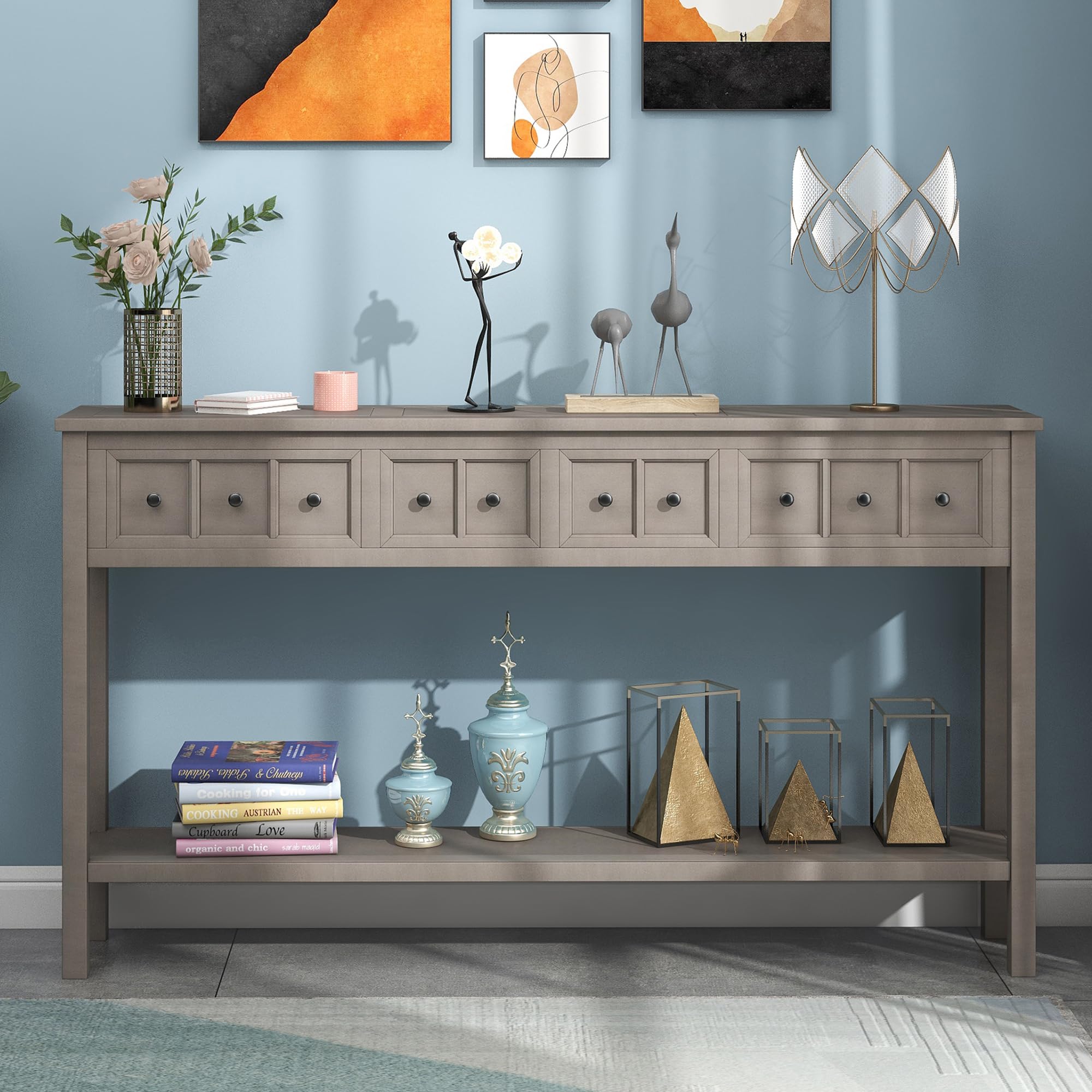 Rustic Entryway Console Table 60 Inch - Narrow Long Sofa Table with 2 Drawers & 1 Shelf, 2-Tier Wooden Hall Table for Living Room, Bedroom, Hallway - Gray Wash Finish | Perfect for Small Spaces & Home Decor