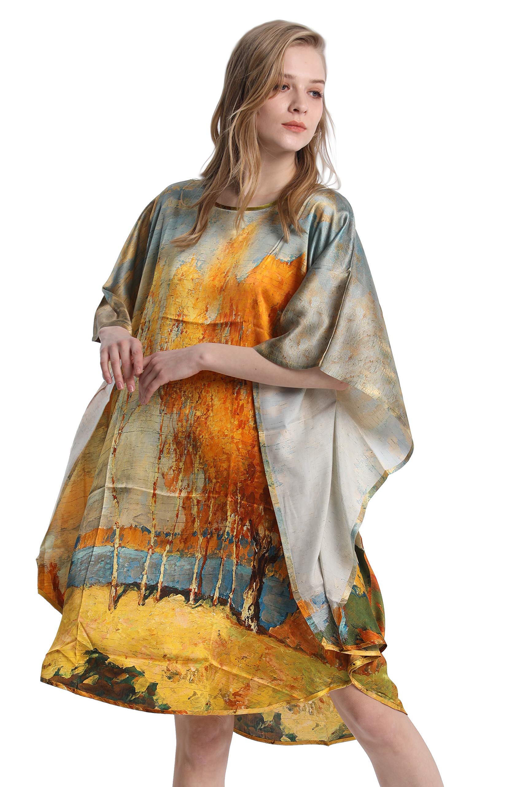 100% Pure Silk Nightgown for Women - Batwing Sleeve Classic Sleepwear & Loungewear - Perfect for Relaxing at Home, Bridal Shower Gift, or Luxury Sleepwear