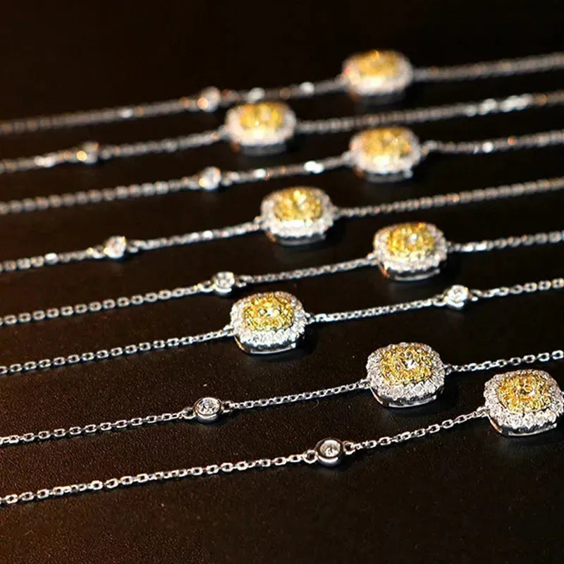 18K White Gold Bracelet with Real Natural Yellow Diamonds - Classic Square Design Fine Jewelry for Women - Perfect Gift for Birthday, Anniversary & Special Occasions