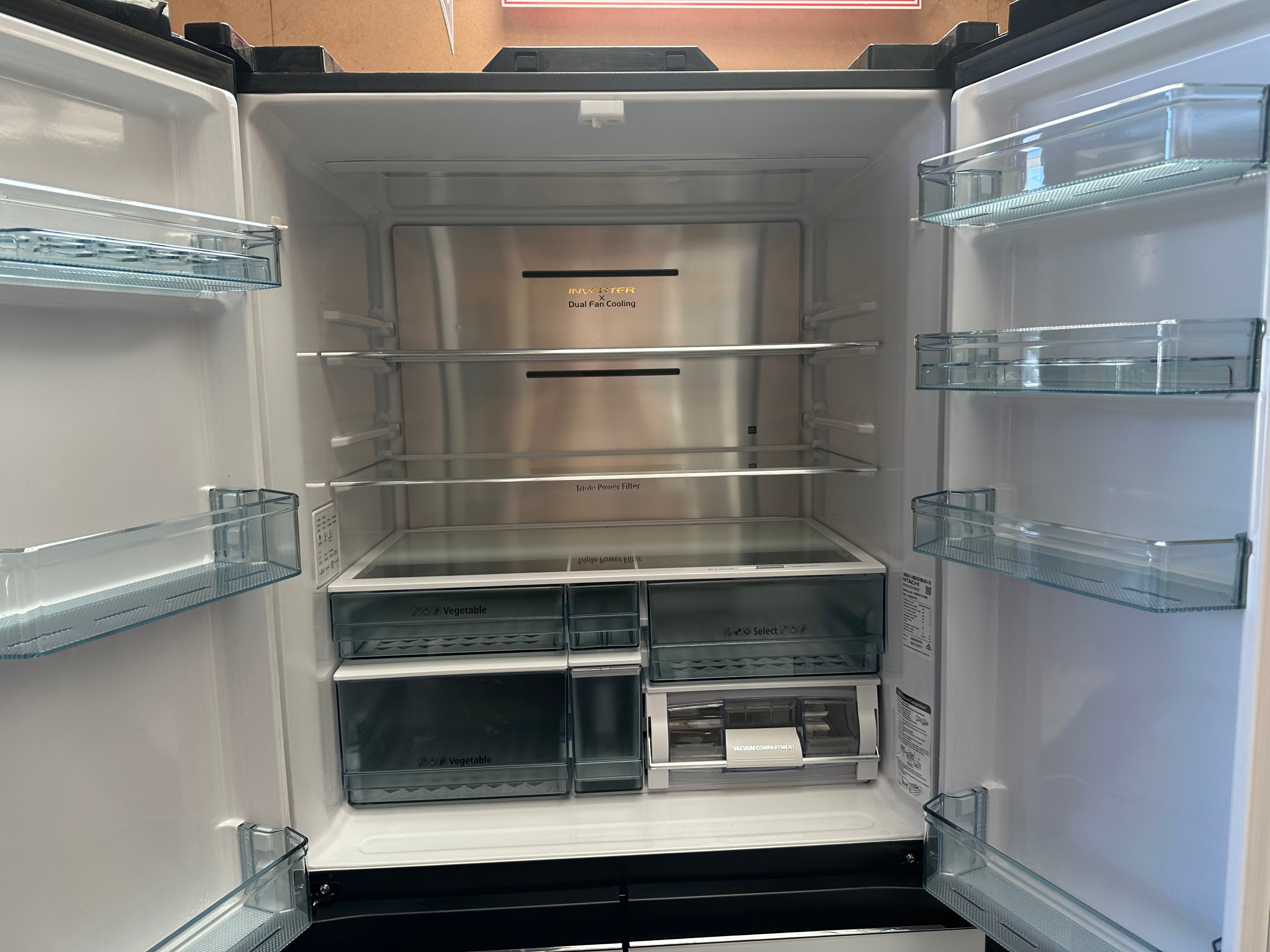 Hitachi 638L Refrigerator with Non-Plumbed Ice Maker - Glass Matte White [Factory Second] | Large Capacity Fridge for Home, Kitchen & Office Use