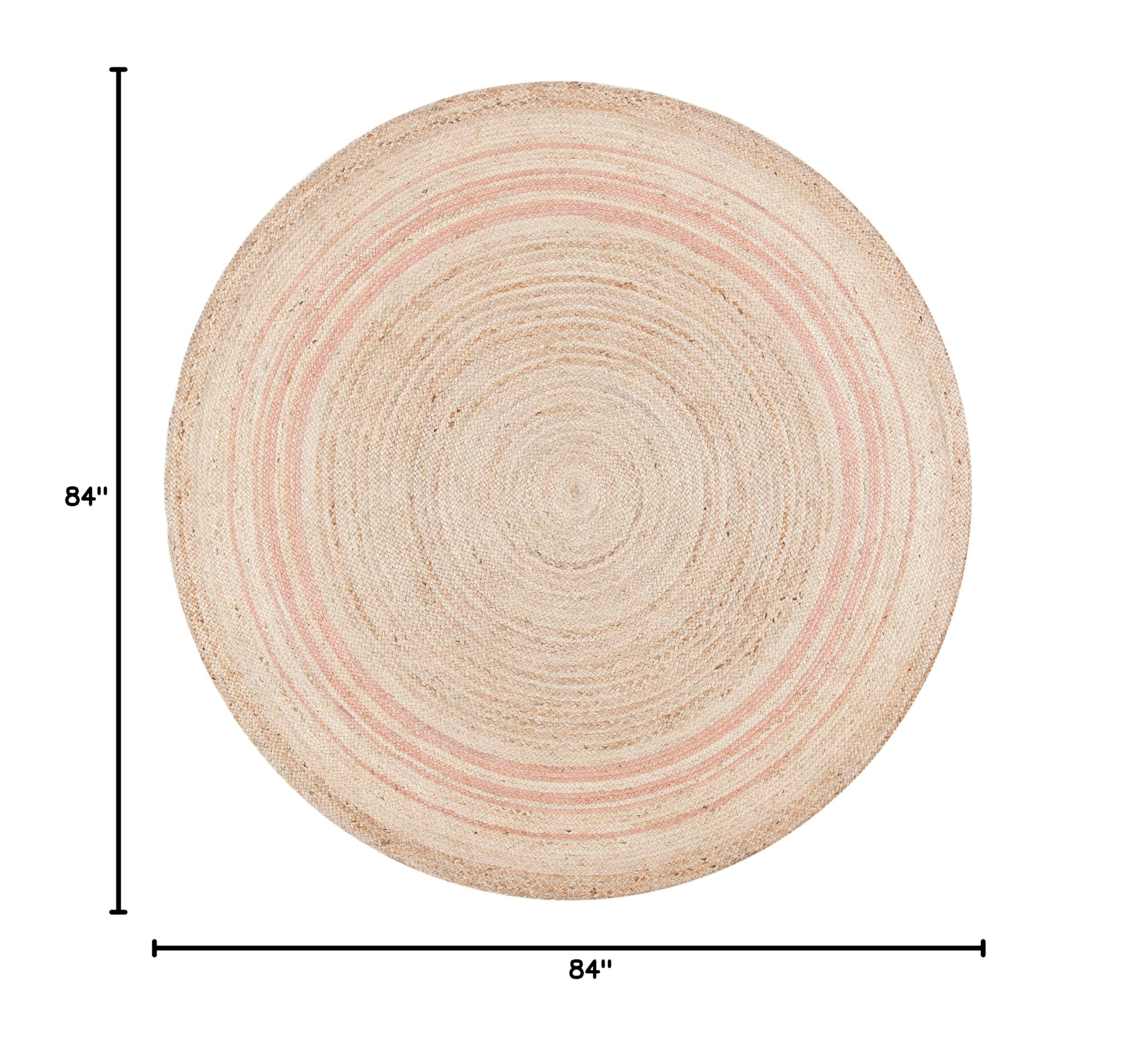 SAFAVIEH Handmade Boho Braided Jute Area Rug - 7' Round Natural Fiber Pink NF807U for Living Room, Bedroom & Boho Home Decor