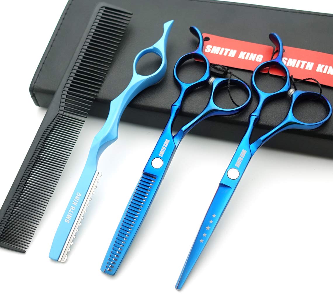6.0 Inch Professional Hair Cutting Scissors Set - Barber Shears, Thinning Scissors with Razor Edge & Styling Comb - Salon Quality Hairdressing Tools (Blue) | Perfect for Home Haircuts, Styling & Professional Salon Use