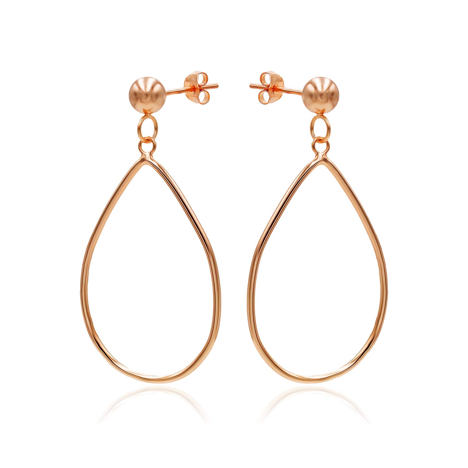 River Island Sterling Silver Stud Ball Earrings with Medium Dangle Teardrop Hoop - Silver, Rose & Yellow Gold Options | Elegant Everyday Jewelry for Women, Perfect for Work, Date Night & Special Occasions