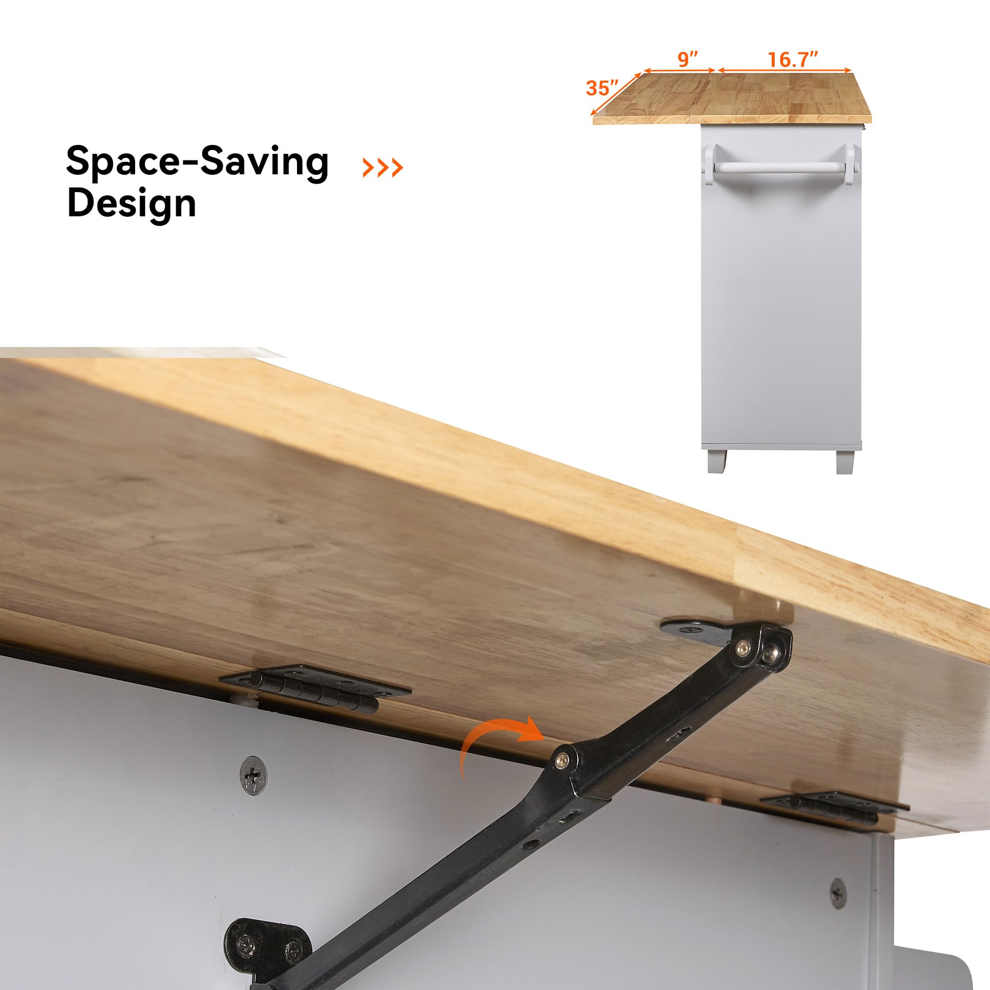 Merax 39-Inch Rolling Kitchen Cart Island with Rubber Wood Top, Spacious Drawer with Divider & Storage Rack - Mobile Kitchen Organizer for Small Spaces, Dining Room or Apartment - Grey