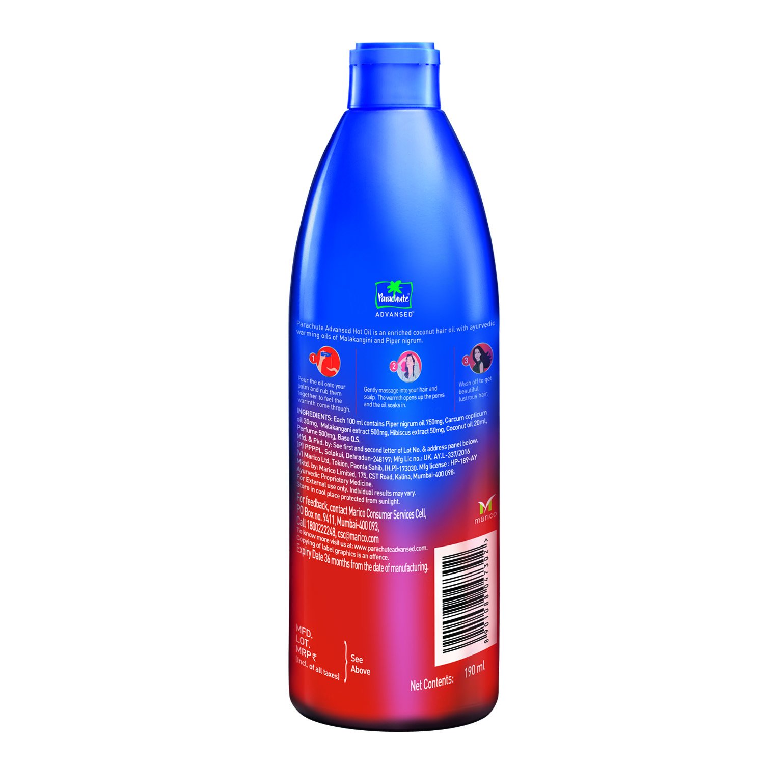 Parachute Advanced Ayurvedic Hot Oil - 190ml | Natural Hair Care for Dry & Damaged Hair | Perfect for Deep Conditioning & Scalp Massage at Home