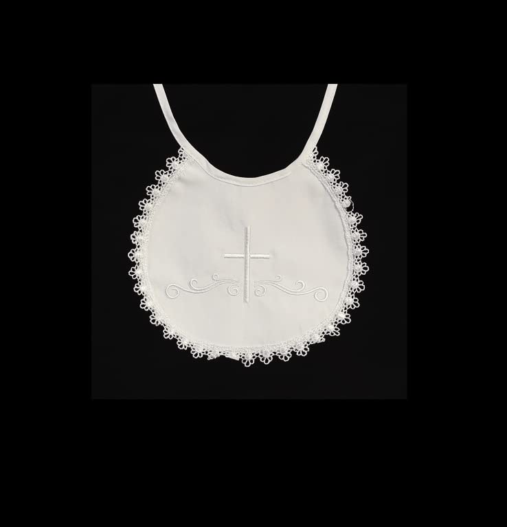 White Baptism Bib for Baby Boys - Soft Cotton Christening Bib with Embroidered Cross Design - Perfect Baptism Gift for Newborns & Infants - Ideal for Church Ceremonies, Christenings & Special Occasions