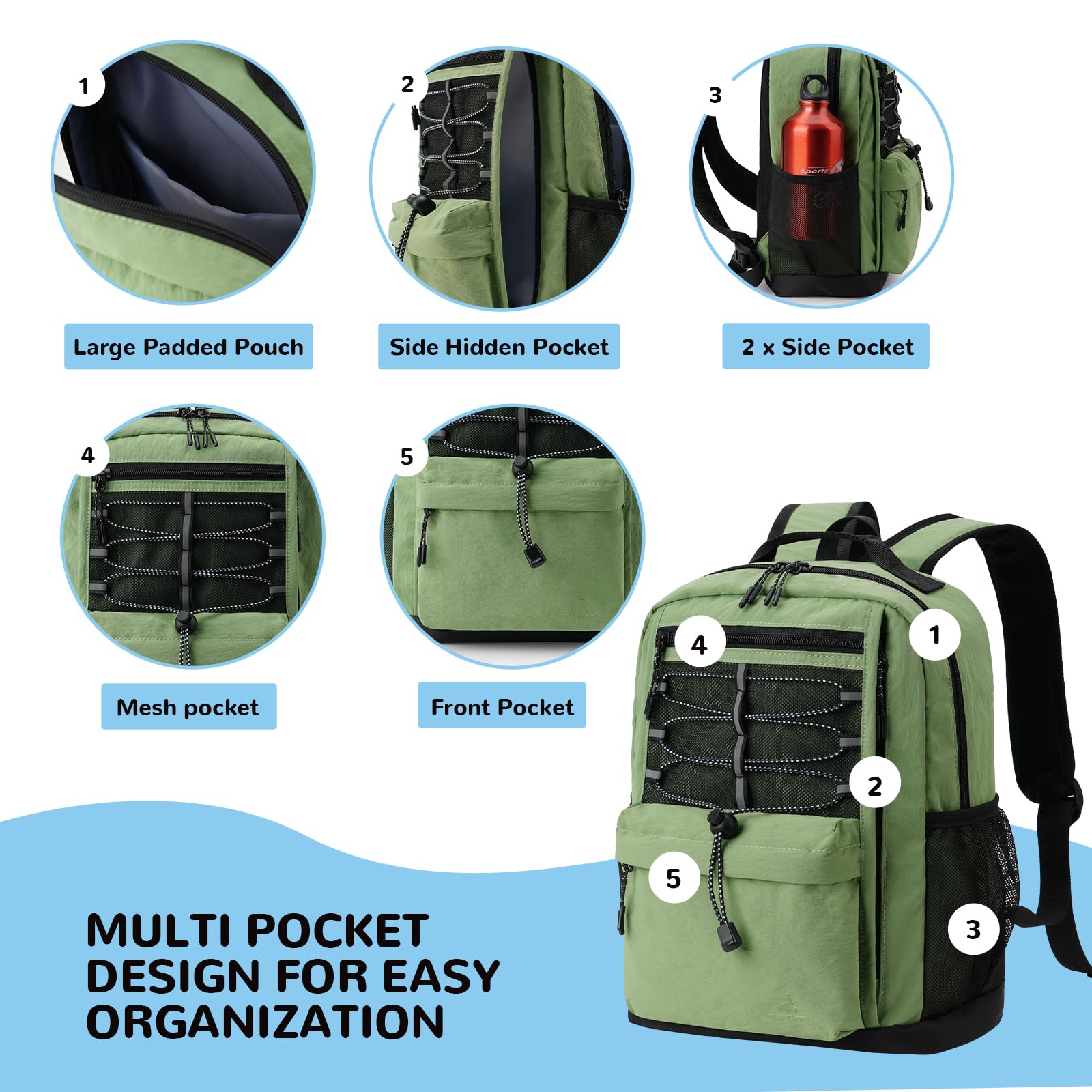 10L Small Lightweight Kids Backpack for Boys & Girls Ages 3-9 - Waterproof Mini Daypack for School, Travel, Hiking & Outdoor Activities - Army Green