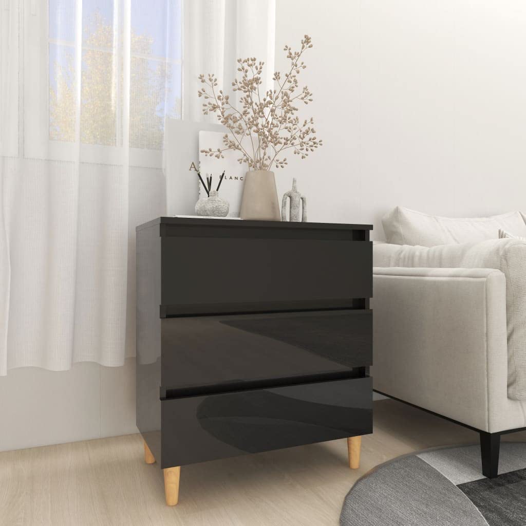 3-Drawer Side Table with Storage Shelf - Modern End Table, Nightstand for Bedroom & Living Room - High Gloss Black Small Space Furniture - Perfect for Apartments, Dorms & Compact Spaces