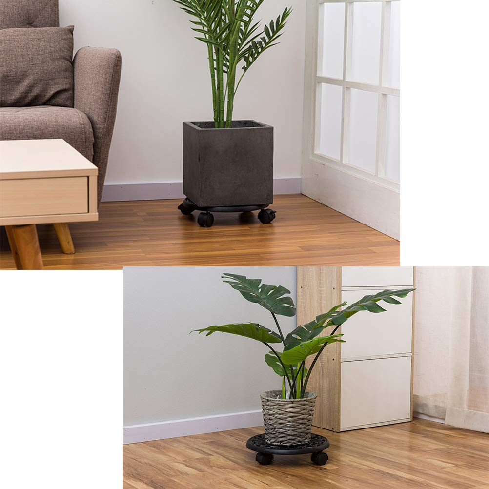 Heavy Duty Cast Iron Plant Pallet Caddy with Lockable Wheels - Black Round Outdoor Flower Pot Planter Trolley with Rolling Casters - Perfect for Moving Large Plants in Gardens, Patios, and Nurseries