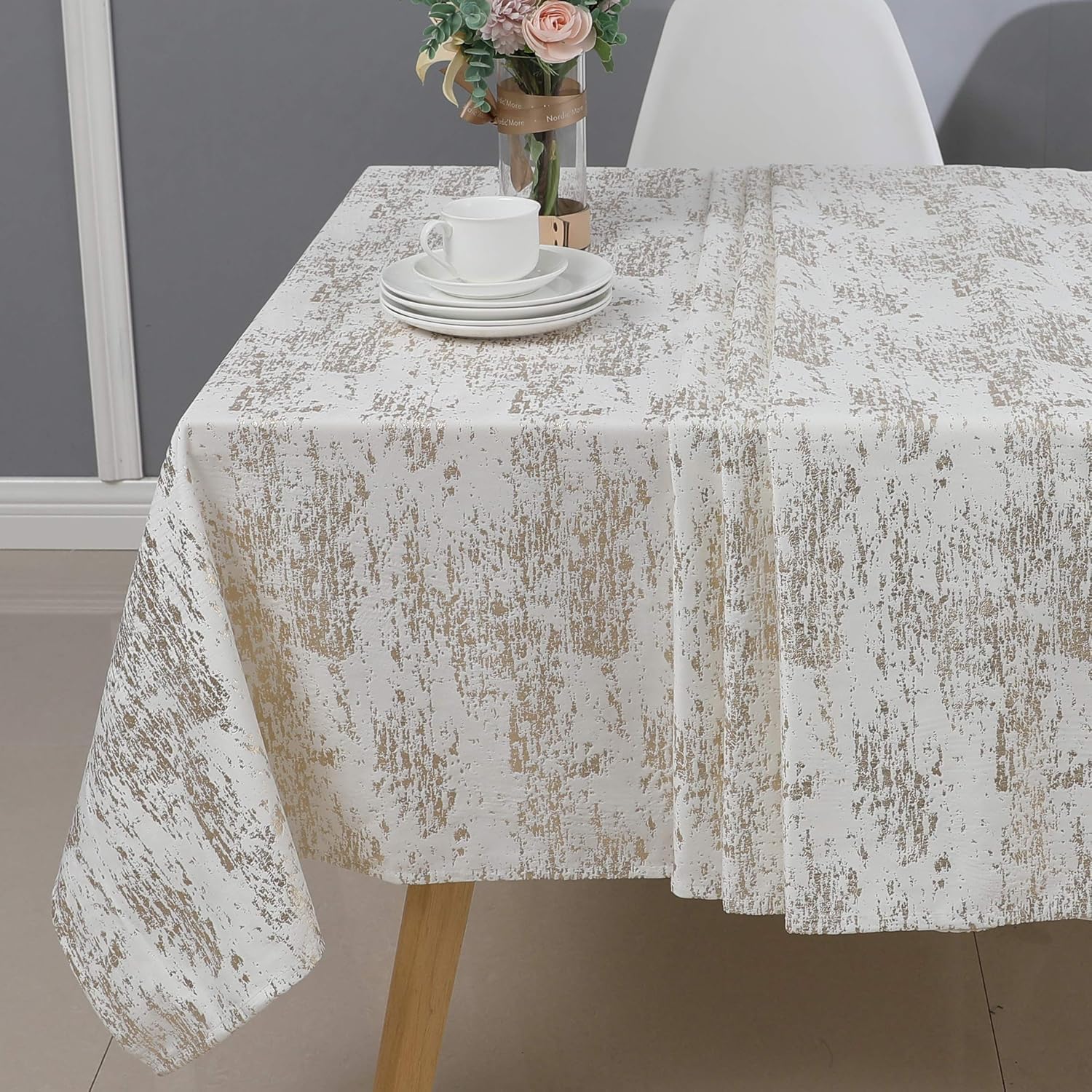 Custom Gold Mosaic Tablecloth 70x144 - Elegant Dining & Party Decor