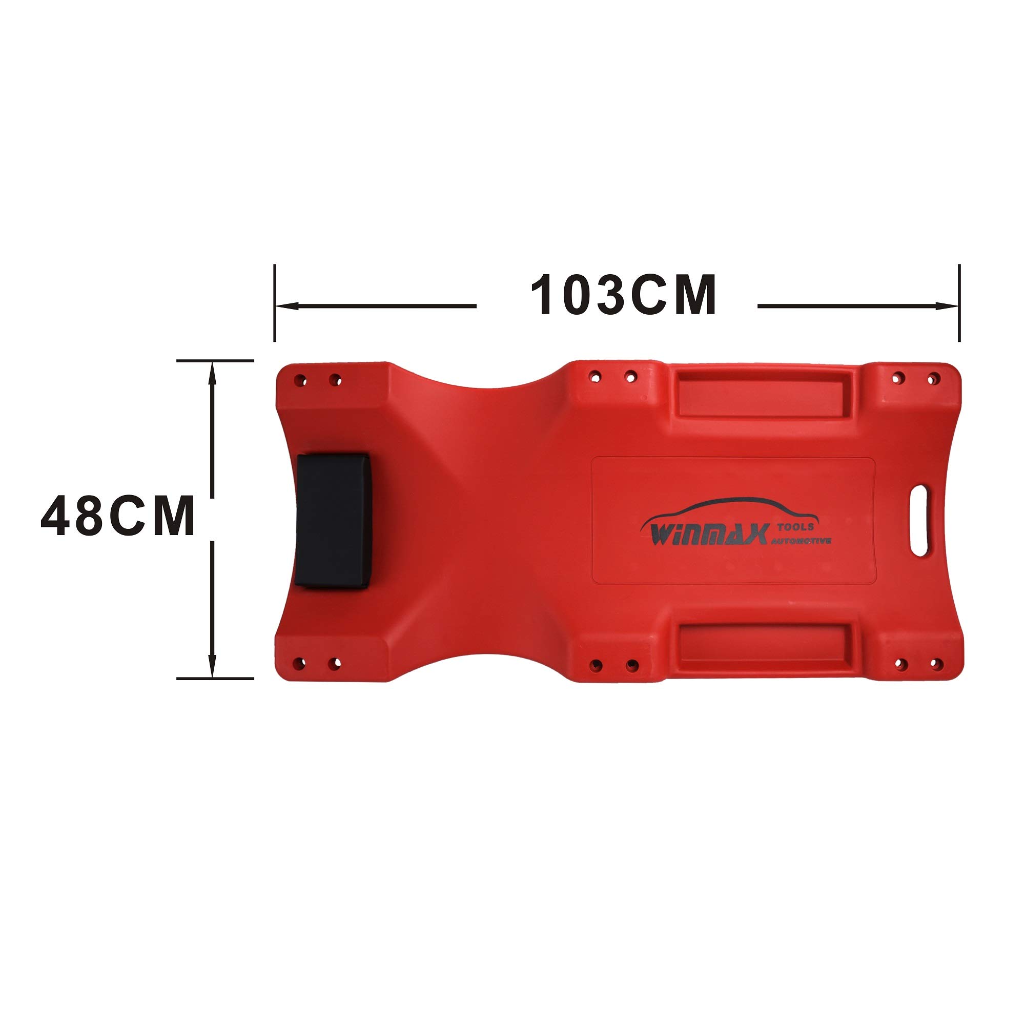 WINTOOLS 40 Inch Low Profile Red Plastic Rolling Creeper Cart for Garage Car Repair - Mechanic Stool with Smooth Wheels for Under Vehicle Maintenance and DIY Auto Work