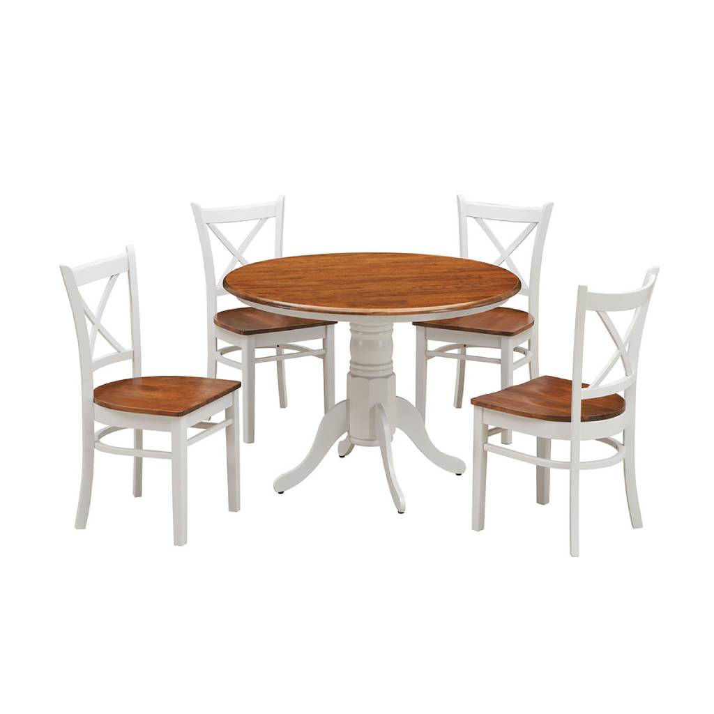 Premium Oak & White Wooden Round Dining Table Set with 4 Chairs - Rustic Farmhouse Kitchen Furniture for Small Spaces & Family Gatherings