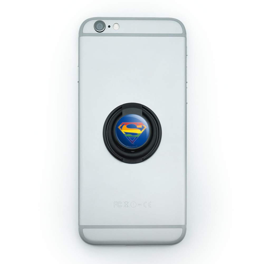 Superman Rainbow Shield Logo Mobile Phone Ring Holder - Adjustable Finger Grip Stand for iPhone Samsung Android, Perfect for Selfies Video Calls Gaming and Reading