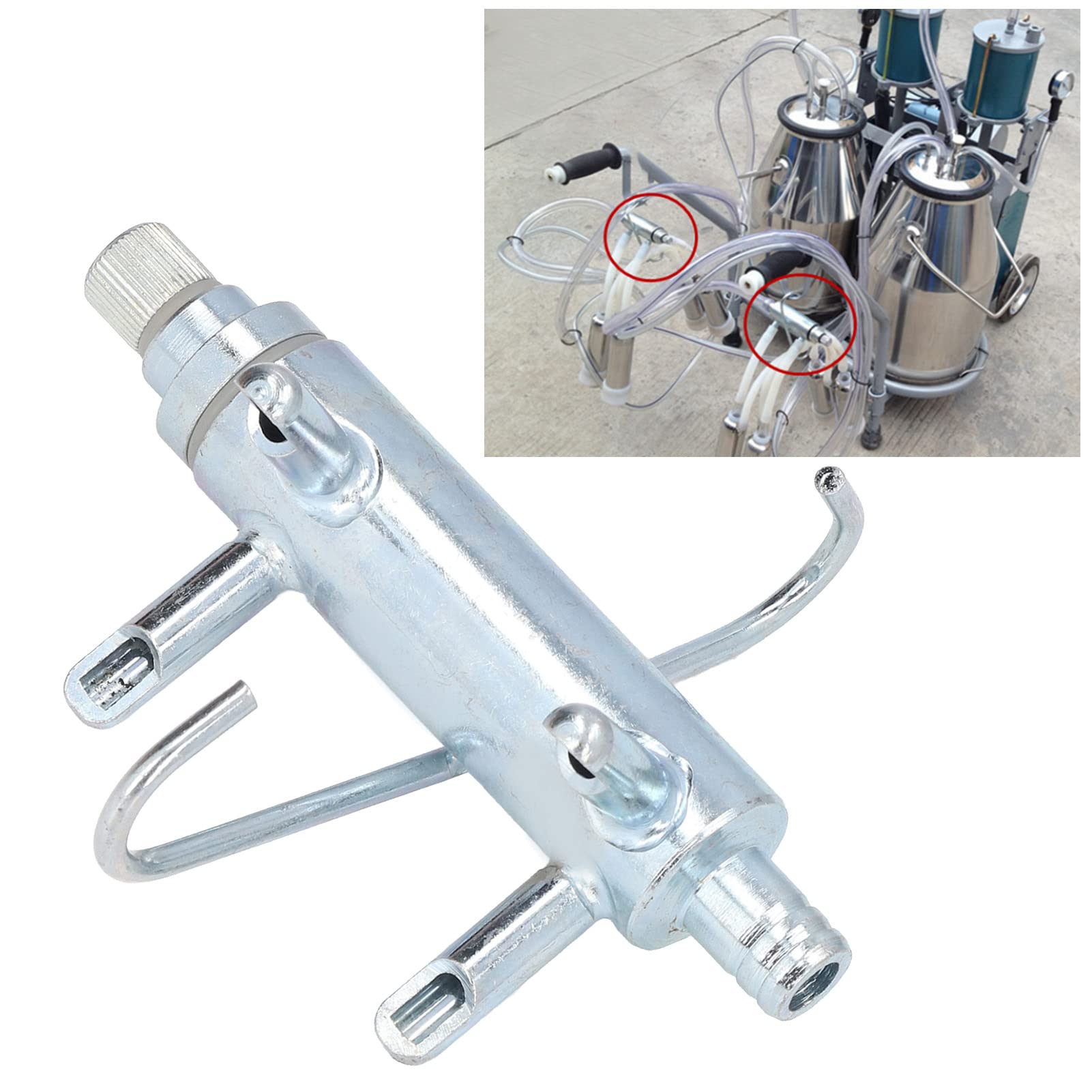 Galvanized Iron Cow Milking Machine with 4 Cup Holes - 0.63in Diameter Milking Claw Replacement for Dairy Farms | Efficient Milk Extraction for Small to Medium Herds | Perfect for Farmers & Homesteaders