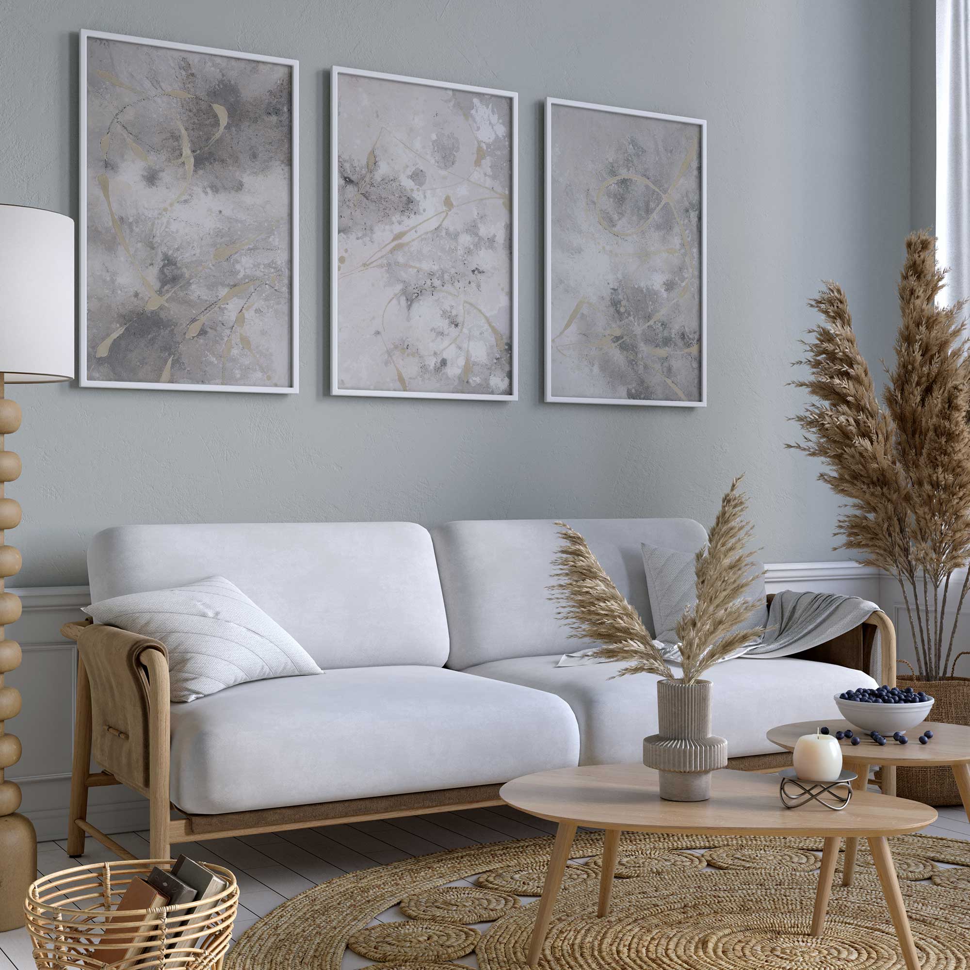 Gilded Whispers Wall Art - Set of 3 Premium Archival Matte Paper Prints - Perfect for Living Room, Bedroom & Office Decor