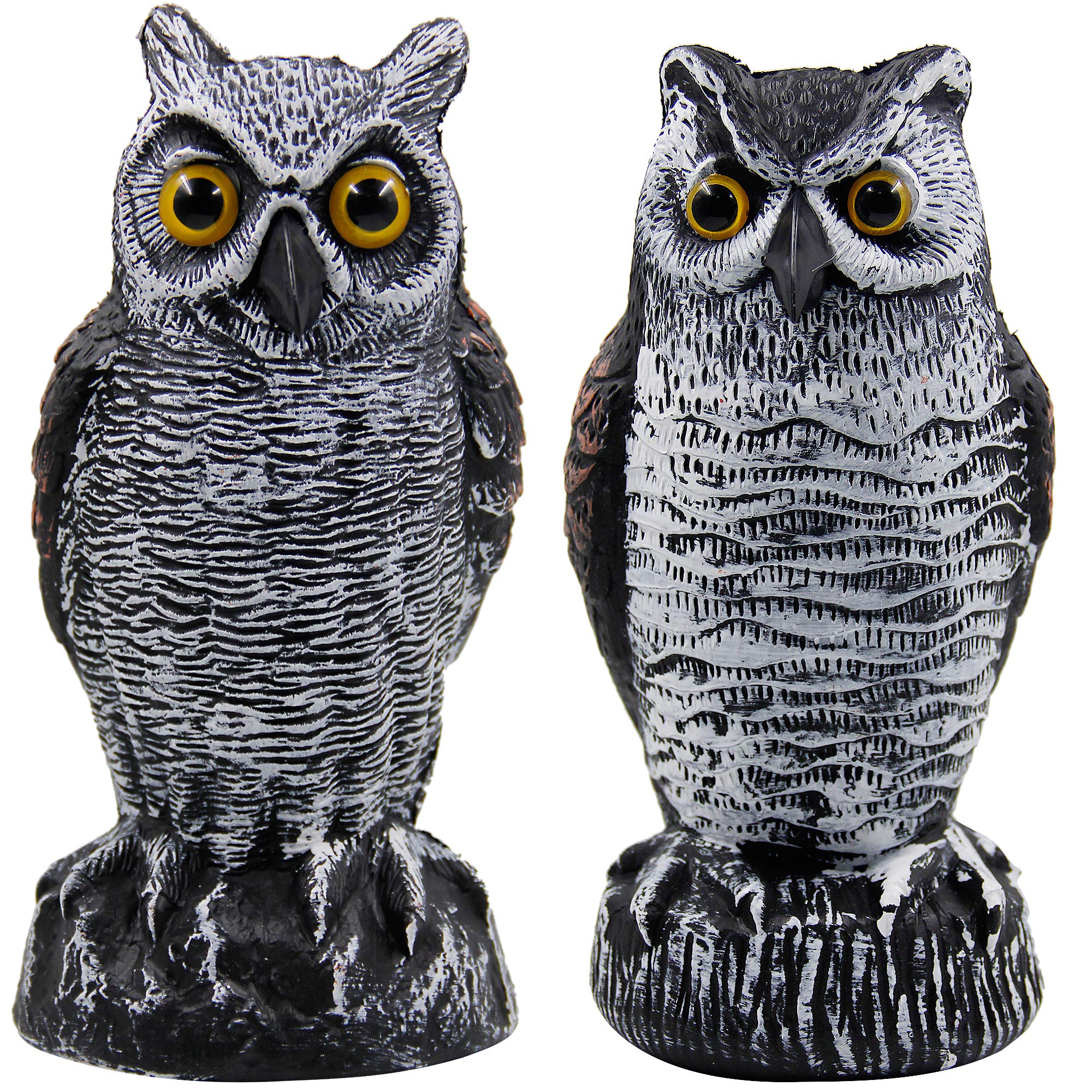 Hausse 3 Pack Realistic Fake Horned Owl Scarecrow Decoy - Plastic Owl Bird Deterrent for Garden, Yard & Outdoor Pest Control - Protects Crops from Birds & Small Animals