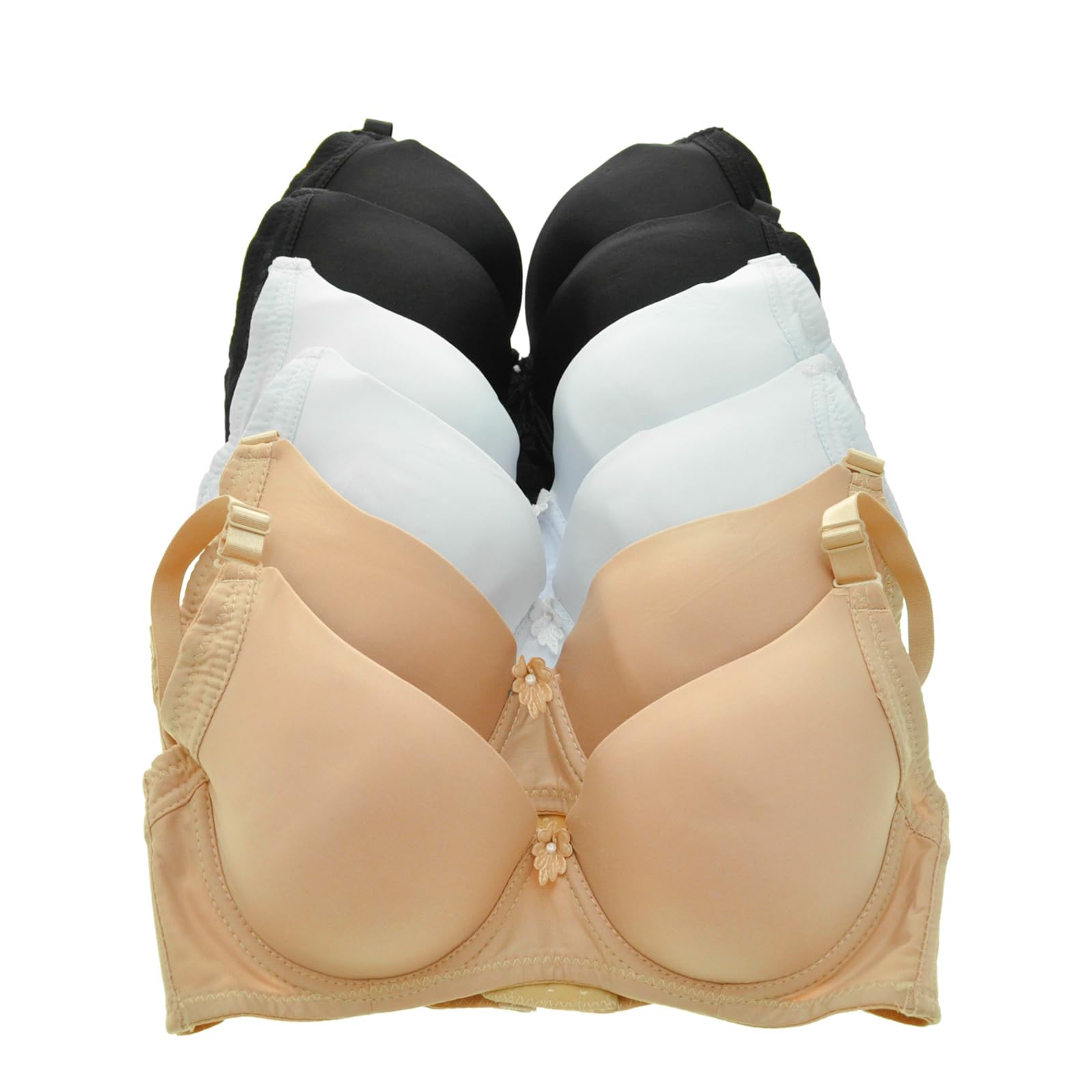 Angelina Women's Wired Padded T-Shirt Bras 6-Pack - Comfortable Full Coverage Underwire Bra with Wide Side Wings for Everyday Wear, Work & Casual Outfits